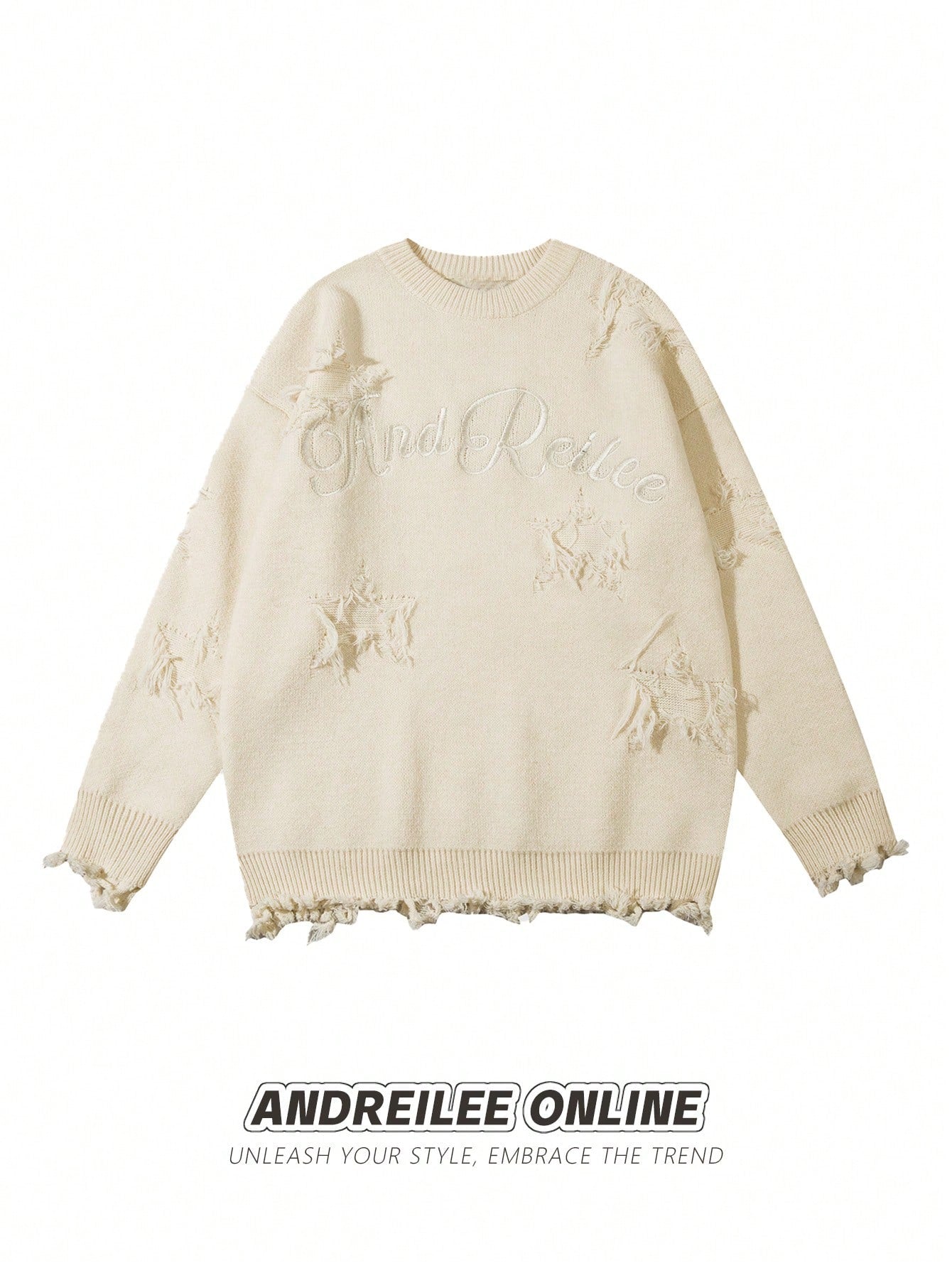 Men Letter Embroidery Drop Shoulder Distressed Sweater