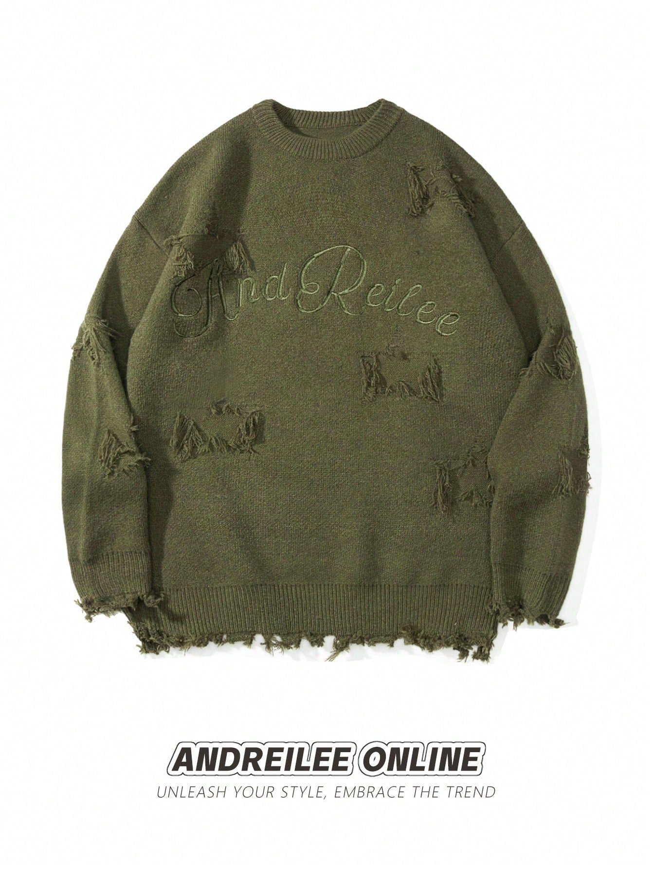 Men Letter Embroidery Drop Shoulder Distressed Sweater