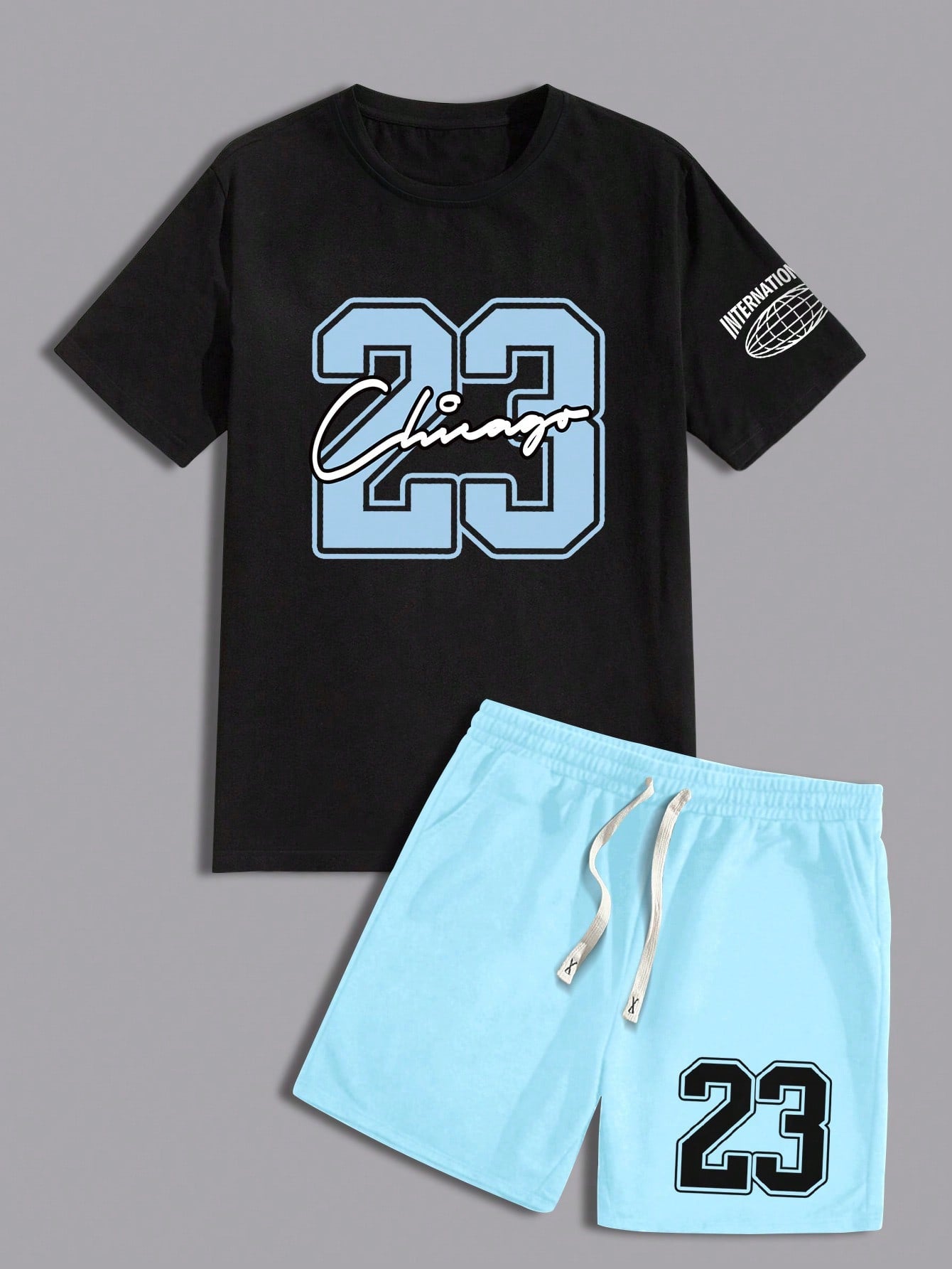 Men's Letter And Number Printed T-Shirt And Shorts Set