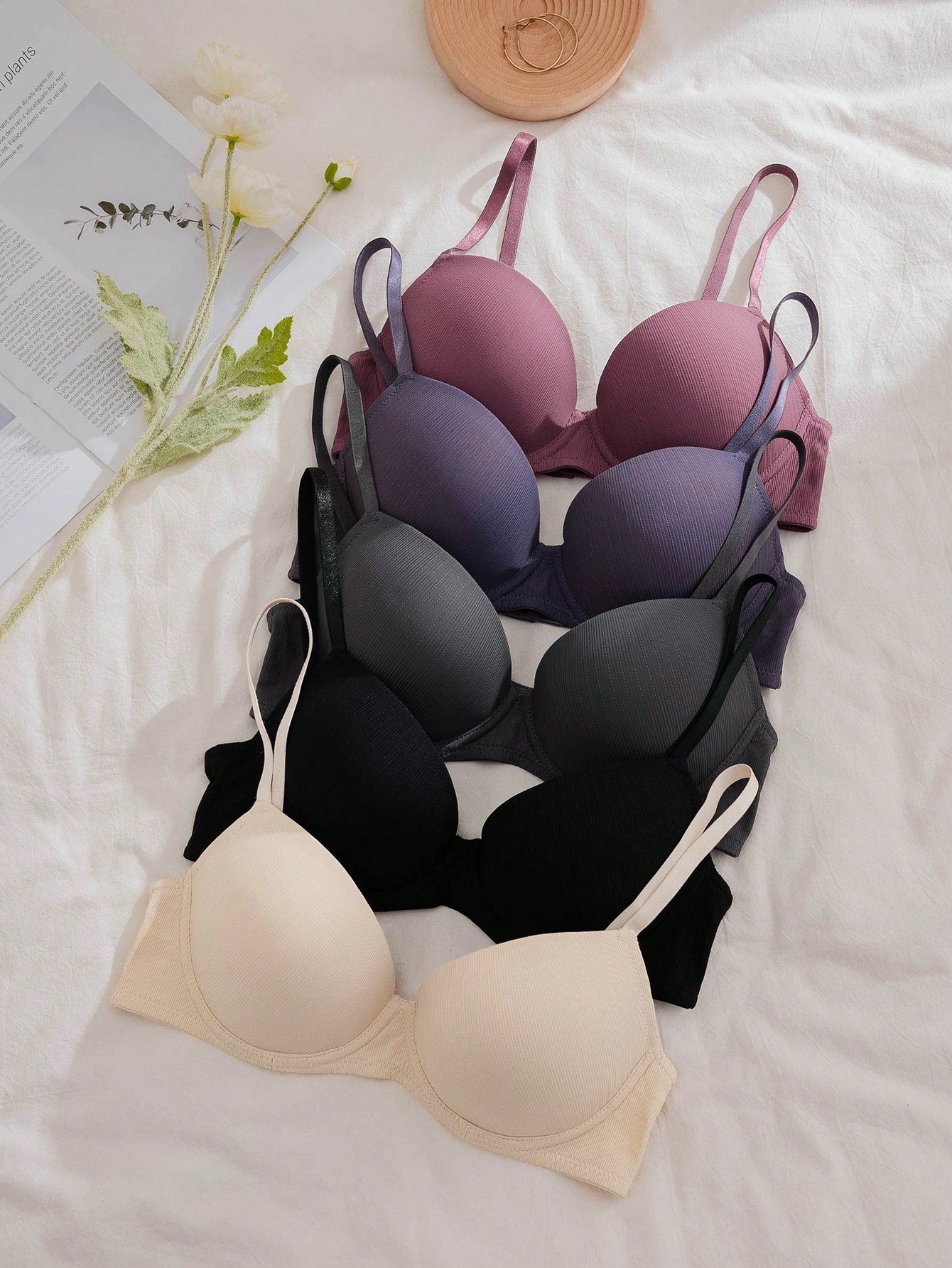 5pcs Solid Underwire Bra