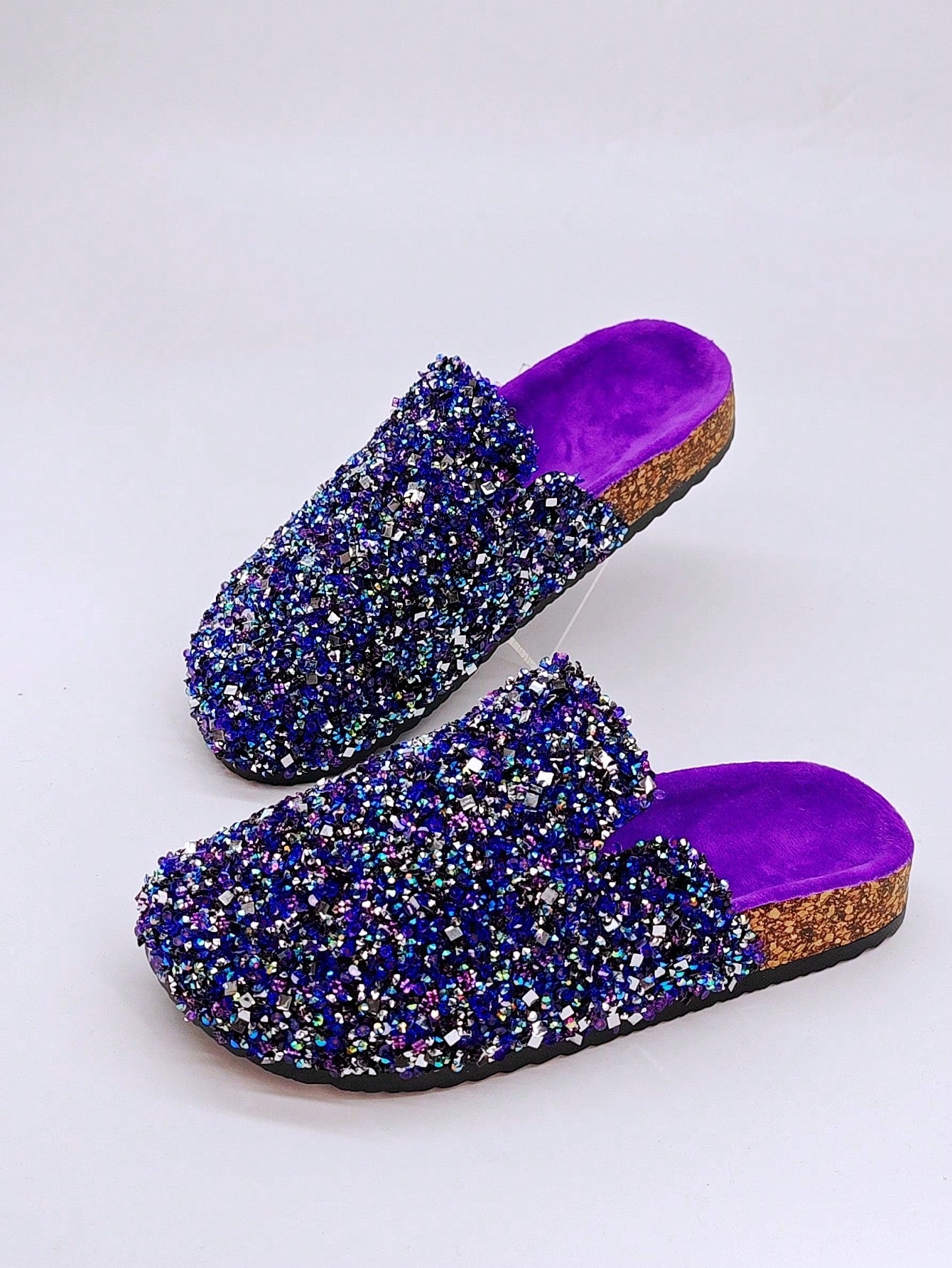 New Arrival Black Sequin Slides, Beach, Indoor, Slippers, Women's Flat Slides, Women's Flat Sandals