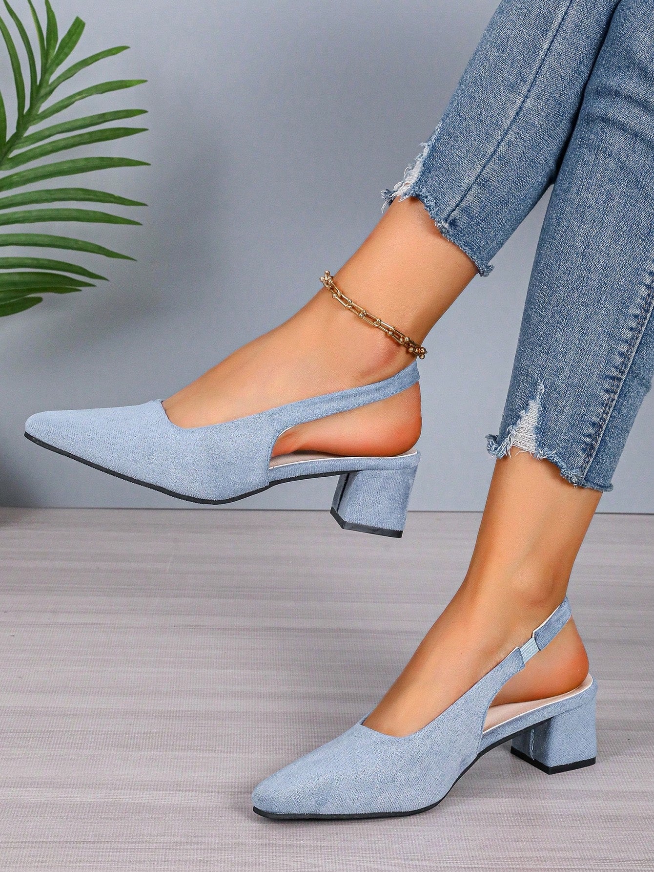 Women Plus Size High Heels, Sexy Chunky Heels Blue Sandals With Rhinestone Buckle, For Night Club And Summer Party