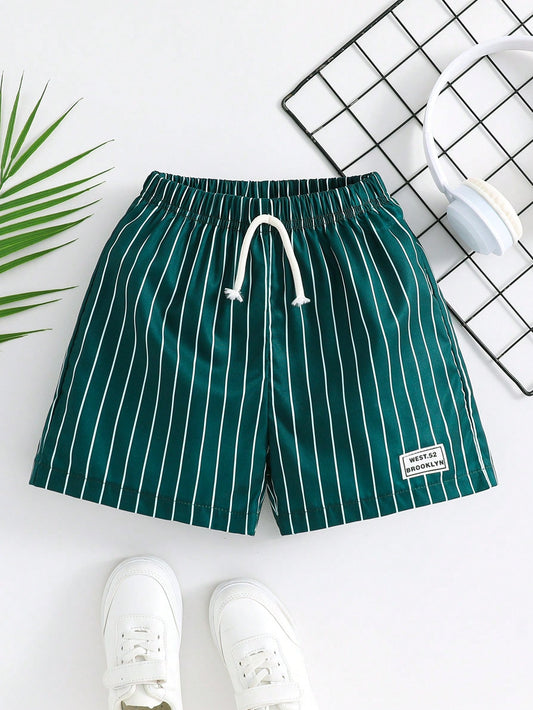 1pc Young Boy Casual Simple Sporty Vacation Striped And Printed Shorts Suitable For Daily Wear, Travel, Playgrounds, Spring And Summer Seasons