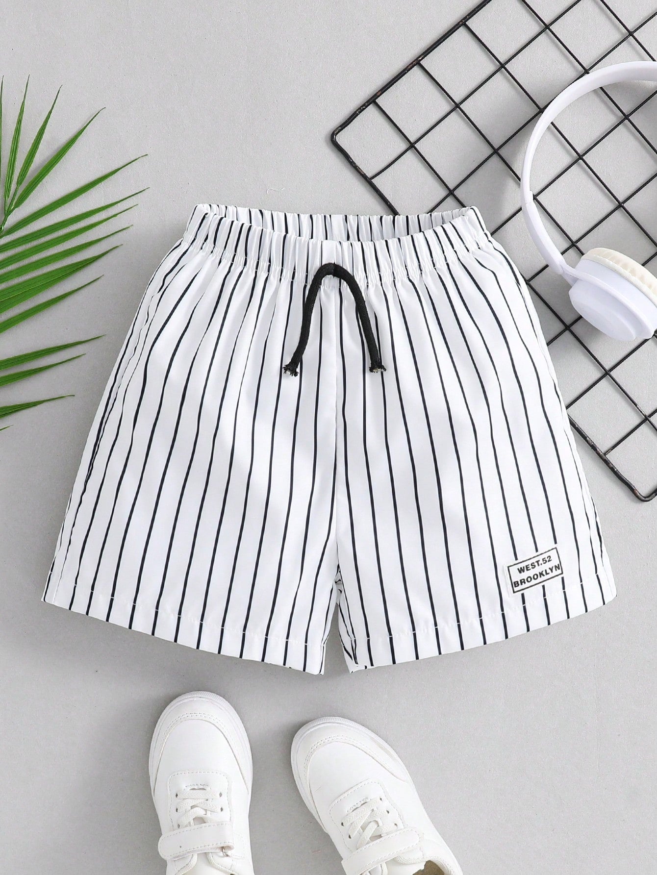 1pc Young Boy Casual Simple Sporty Vacation Striped And Printed Shorts Suitable For Daily Wear, Travel, Playgrounds, Spring And Summer Seasons