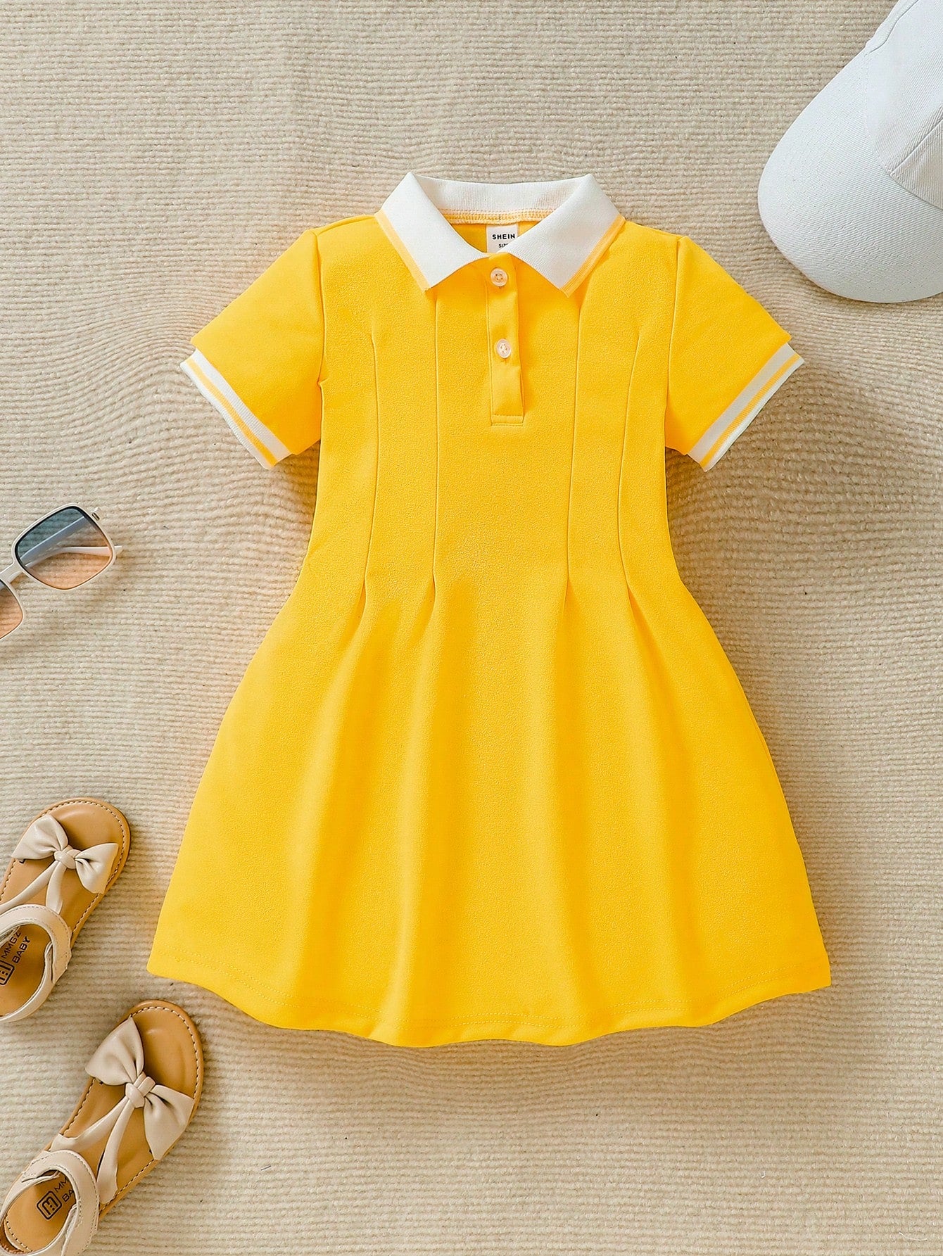 Young Girl Color Block Square Neck Short Sleeve Dress For Summer