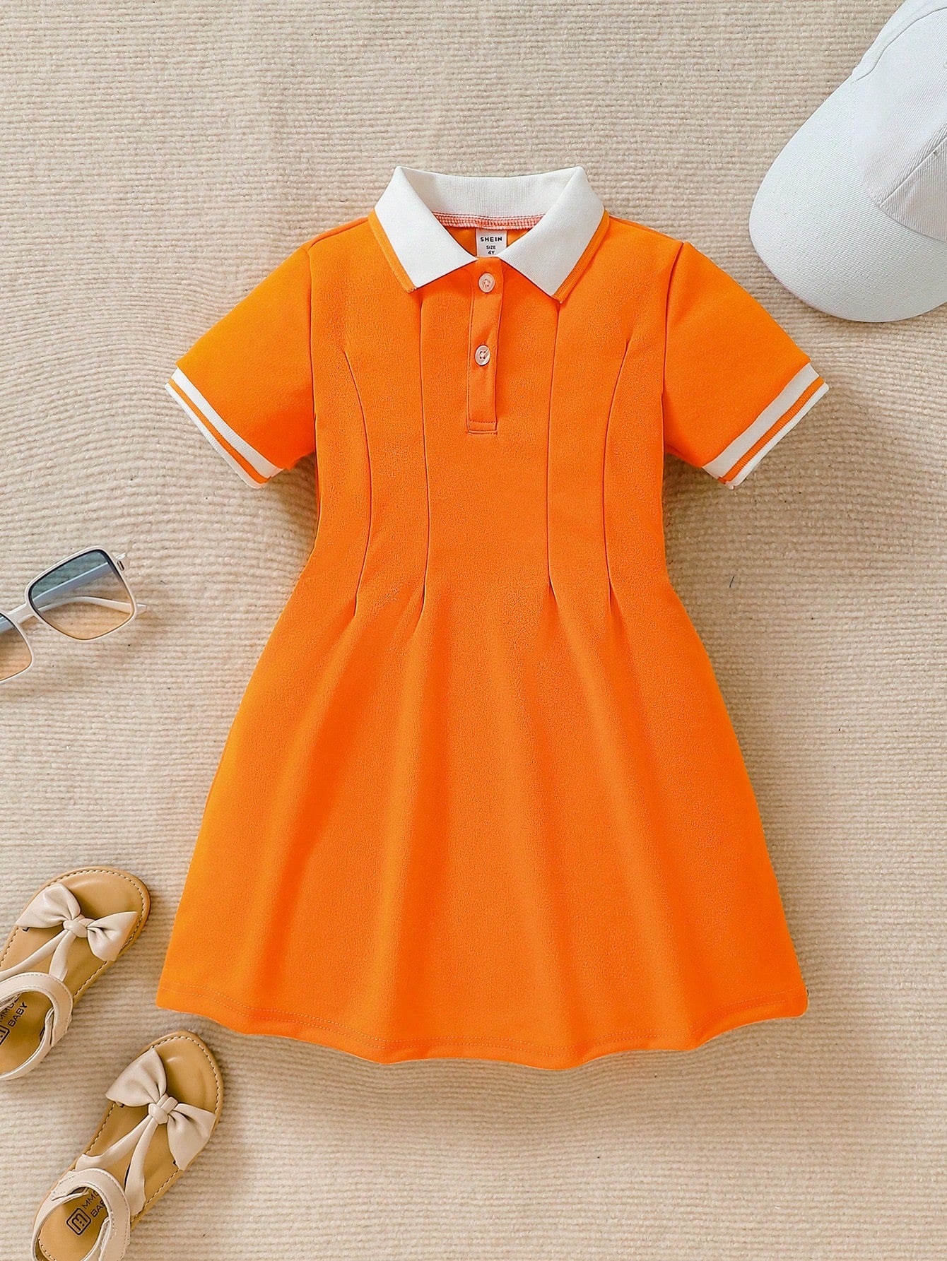 Young Girl Color Block Square Neck Short Sleeve Dress For Summer