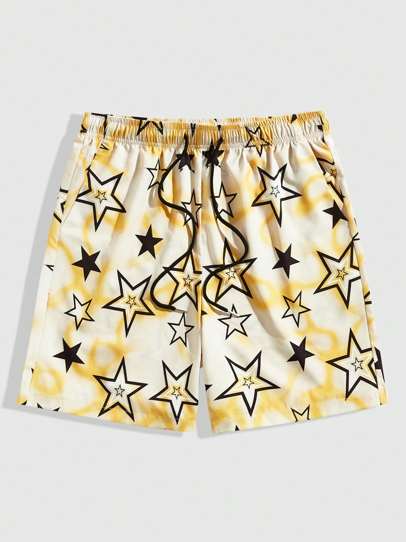 Men Star Print Drawstring Waist Shorts, School