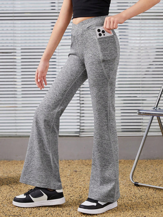 Tween Girl Casual Knitted Solid Color V-Waist Wide Leg Pants For Spring And Summer