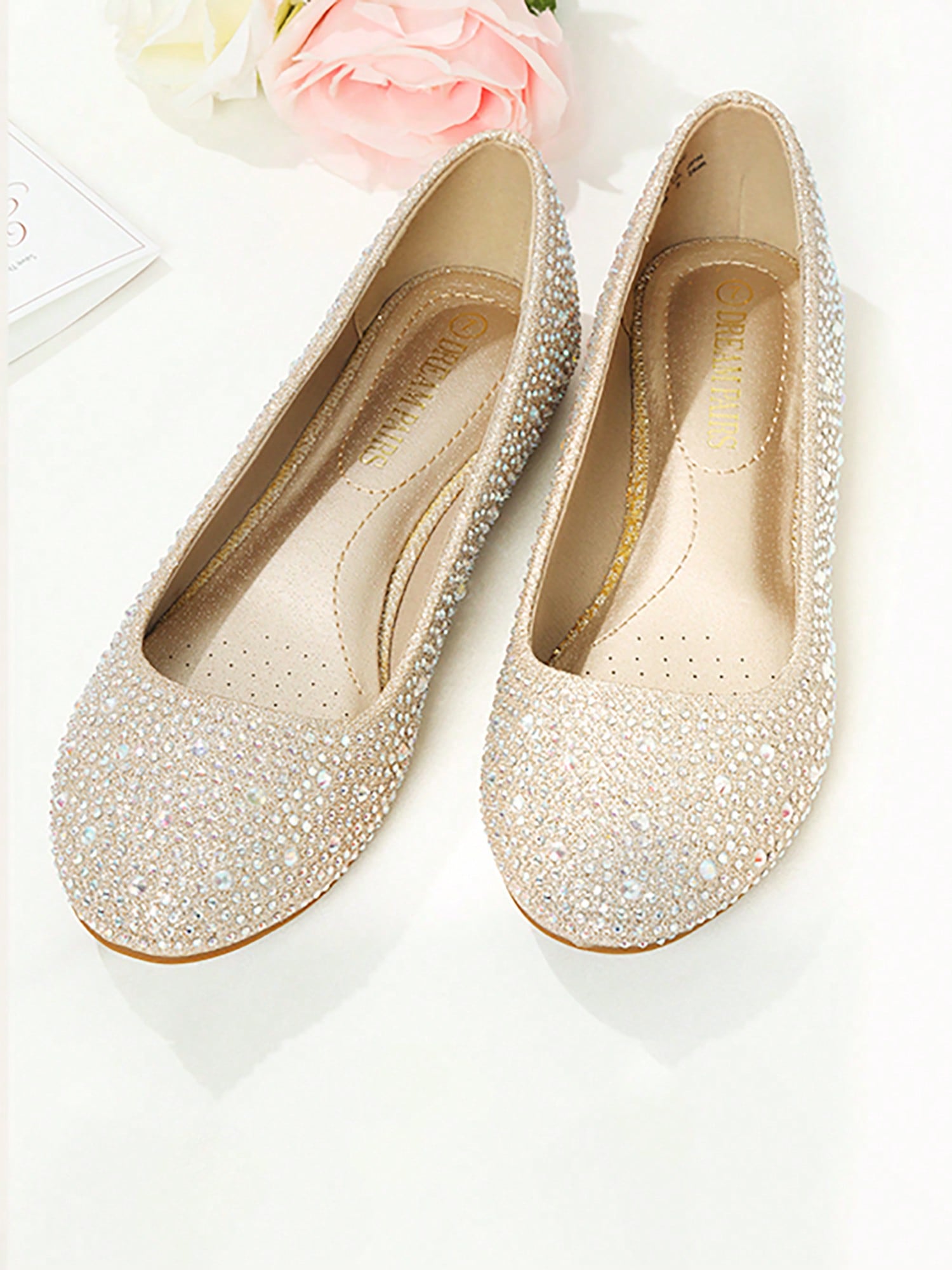 Women's Rhinestone Ballet Flats Shoes Slip-On Elegant Comfortable Round Toe Solid Color