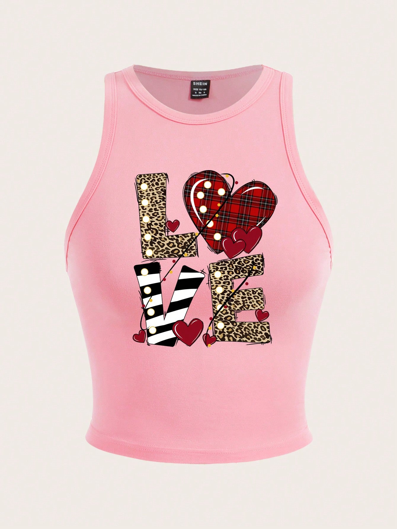 Crop Casual Heart Printed Fitted Tank Top, Summer LOVE