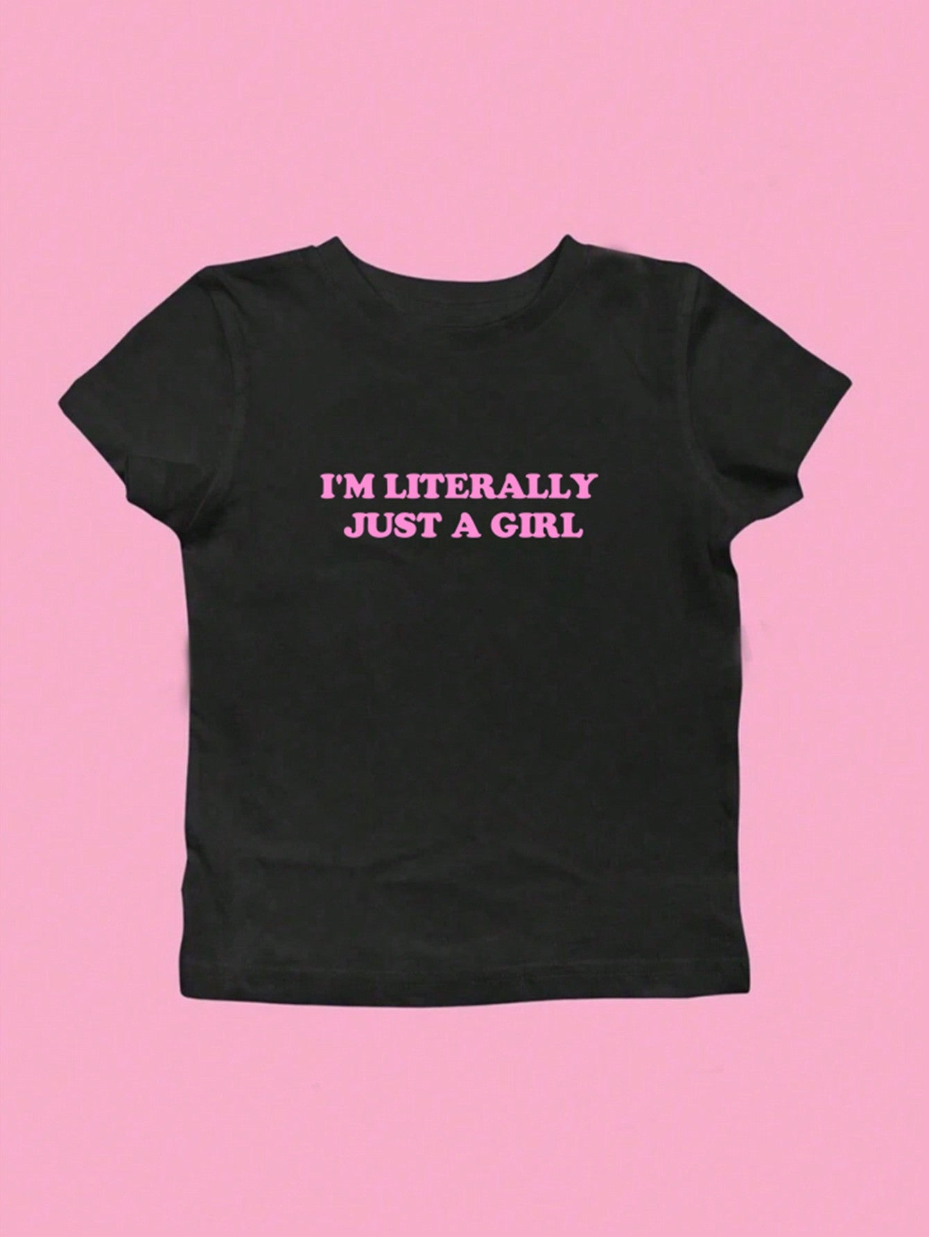 Summer Plus Size Casual Slogan Printed Short Sleeve T-Shirt,Baby Tees Woman I'M LITERALLY JUST A GIRL