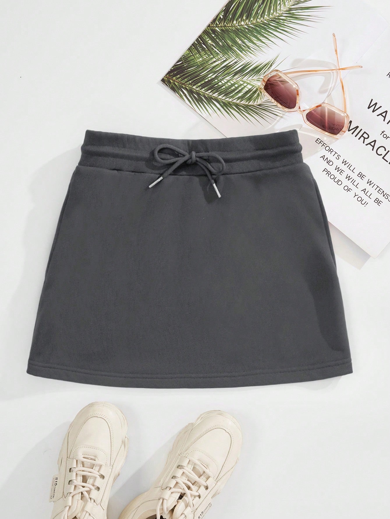 Solid Drawstring Waist Skirt