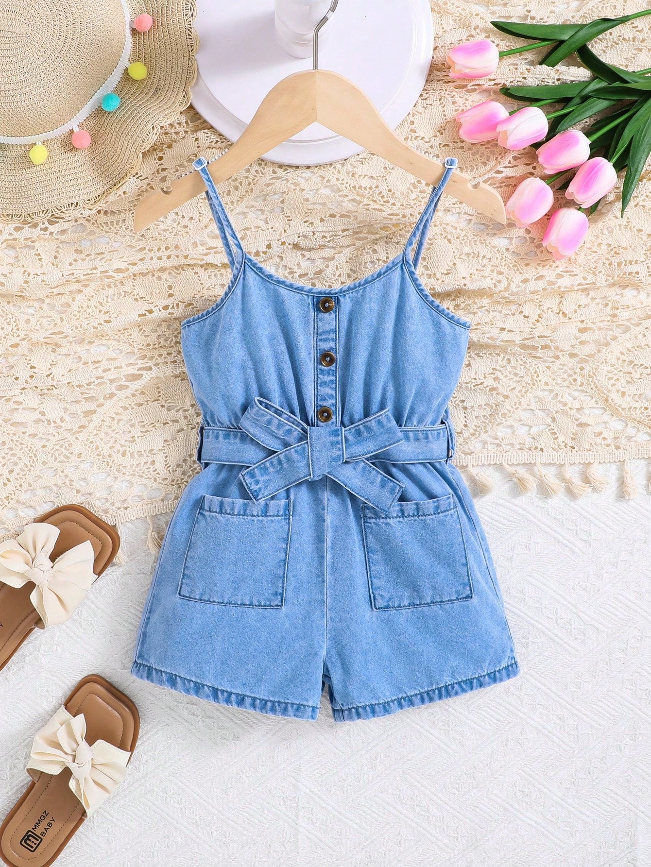 Young Girls Washed Lightweight Casual Fashionable Sleeveless Denim Jumpsuit For Spring And Summer