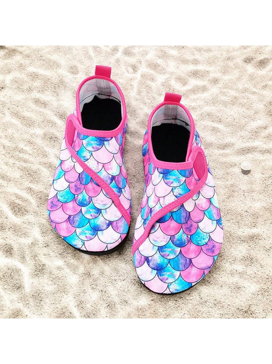 Children Outdoor Beach Shoes Girls Colorful Fish Scale Thick Sole Soft Bottom Lightweight Breathable Beach Wading Socks Shoes