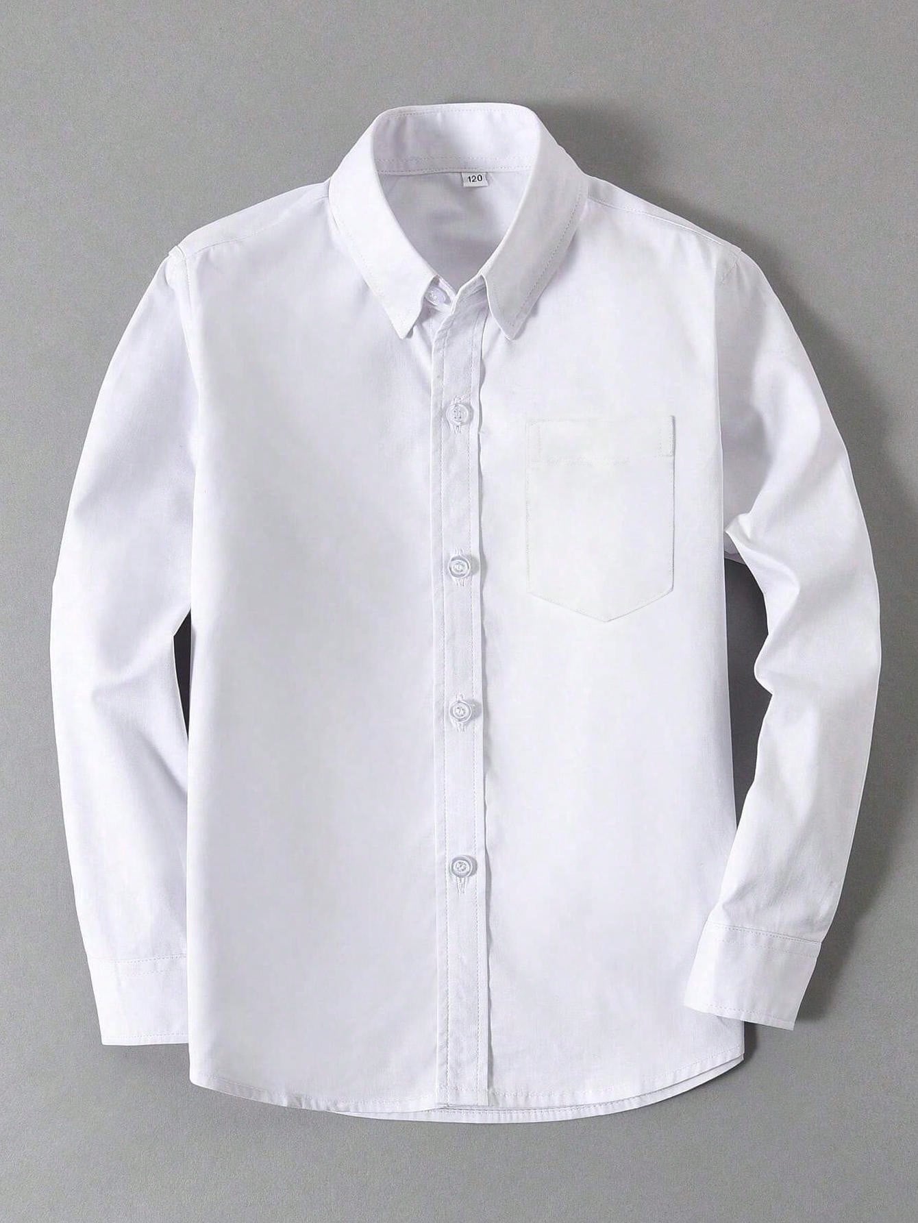 Back To School Season Young Boy White All-Match Long Sleeve Shirt With Pockets