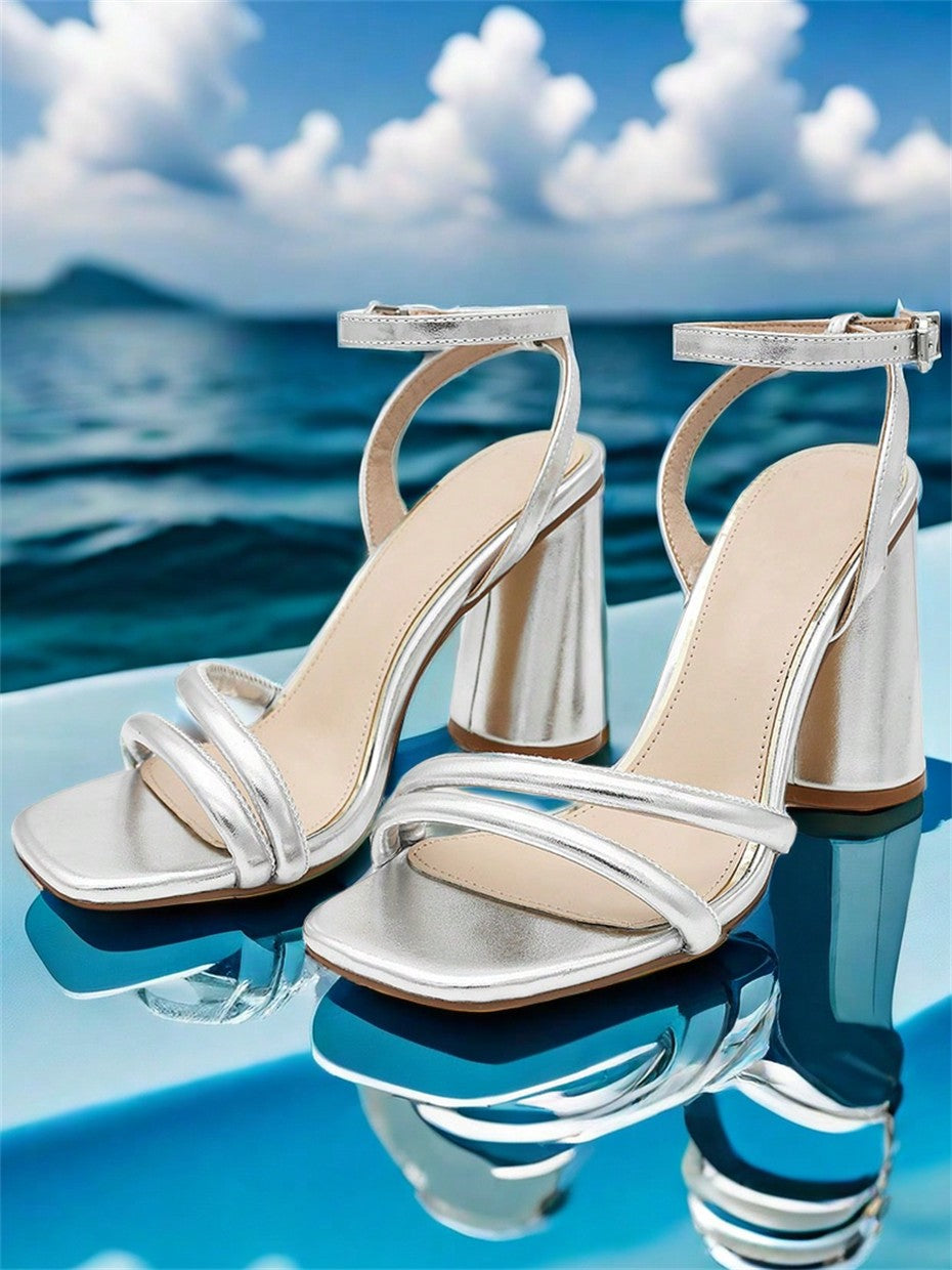 Summer Elegant Women Sandals Chunky Bloack High Heels Open Toe Beach Sexy Party Minimalist Sandals Ankle Strap Woman Shoes