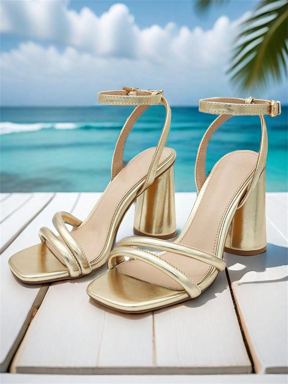 Summer Elegant Women Sandals Chunky Bloack High Heels Open Toe Beach Sexy Party Minimalist Sandals Ankle Strap Woman Shoes