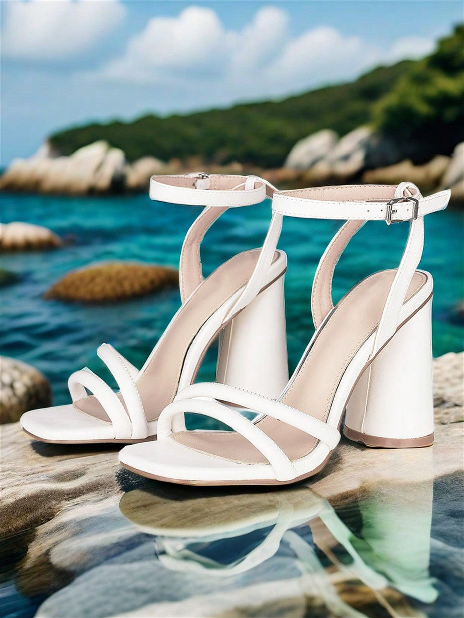 Summer Elegant Women Sandals Chunky Bloack High Heels Open Toe Beach Sexy Party Minimalist Sandals Ankle Strap Woman Shoes