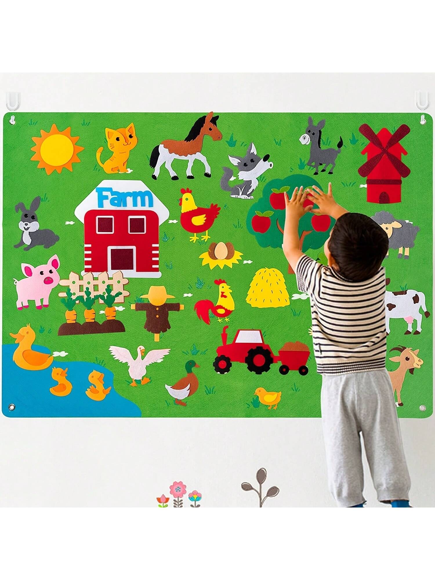 Felt Board Story Set ,Animals Story Toys Figures Teaching Wall Flannel Board,Early Learning Interactive Play Kit,Wall Hanging Gift For Toddlers Kids