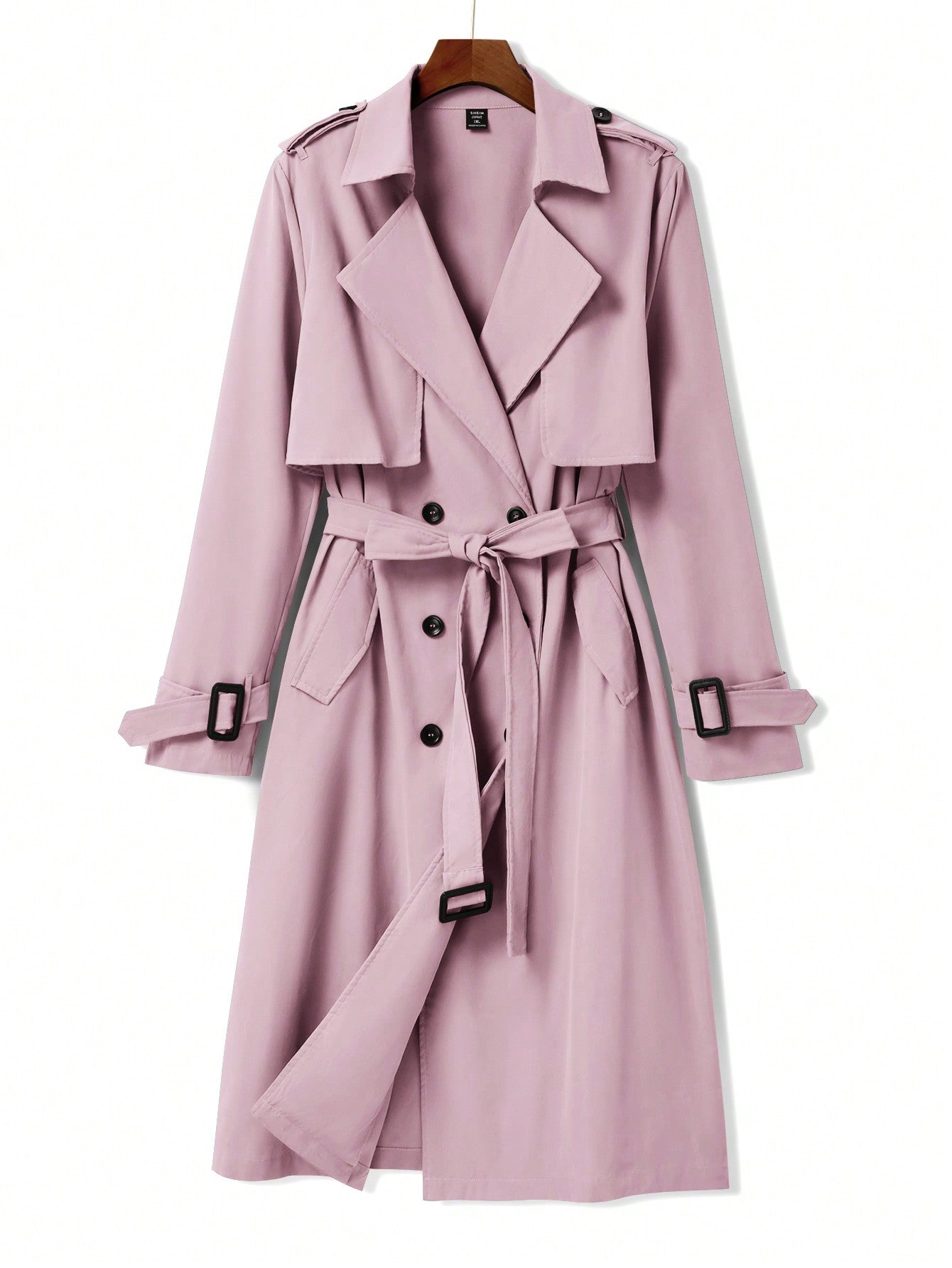 Plus Size Women's Belted Trench Coat With Shoulder Straps