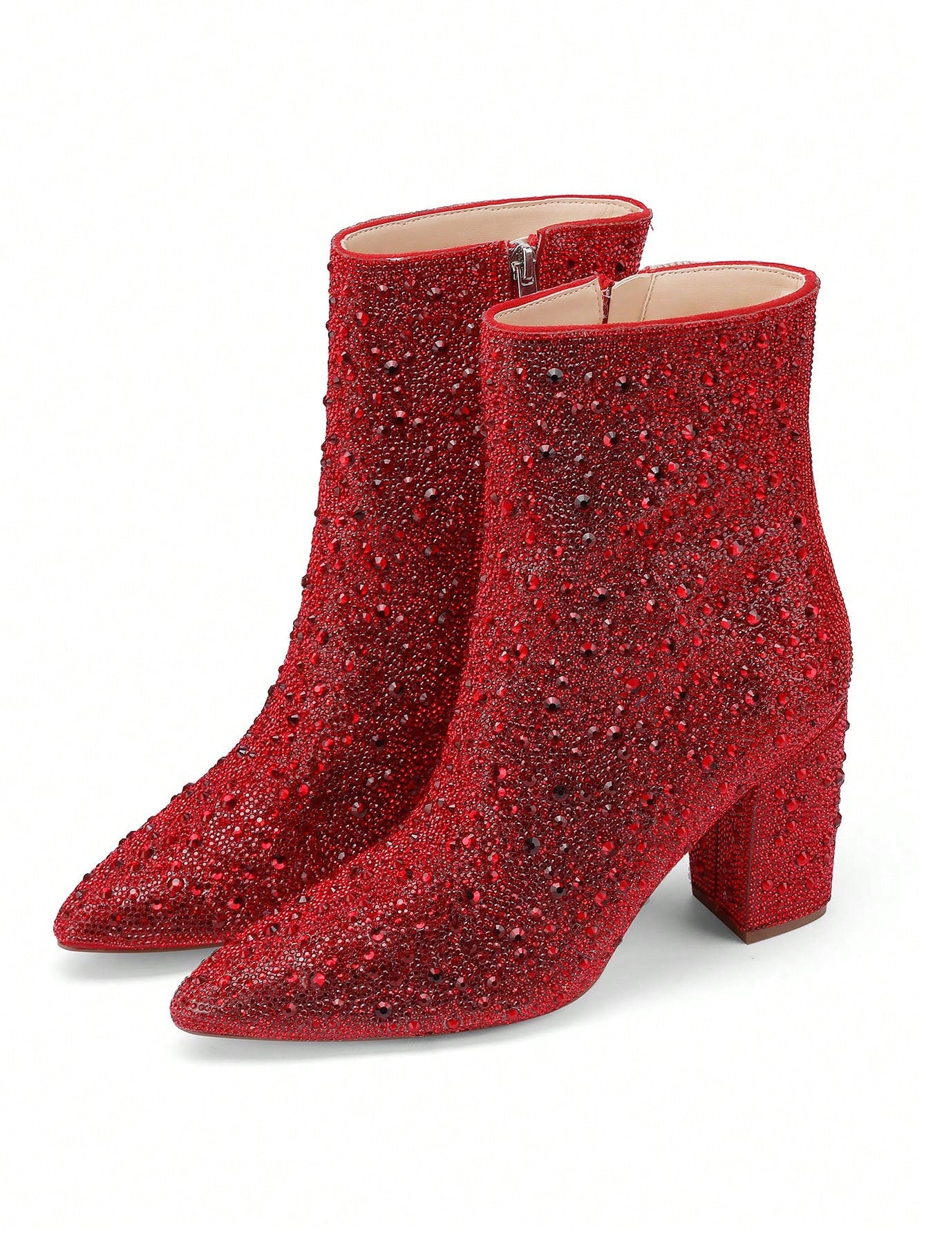 Brand New Design Rhinestone Ankle Boots For Women Sparkly Glitter Chunky Heel Fashion Dress Shoes