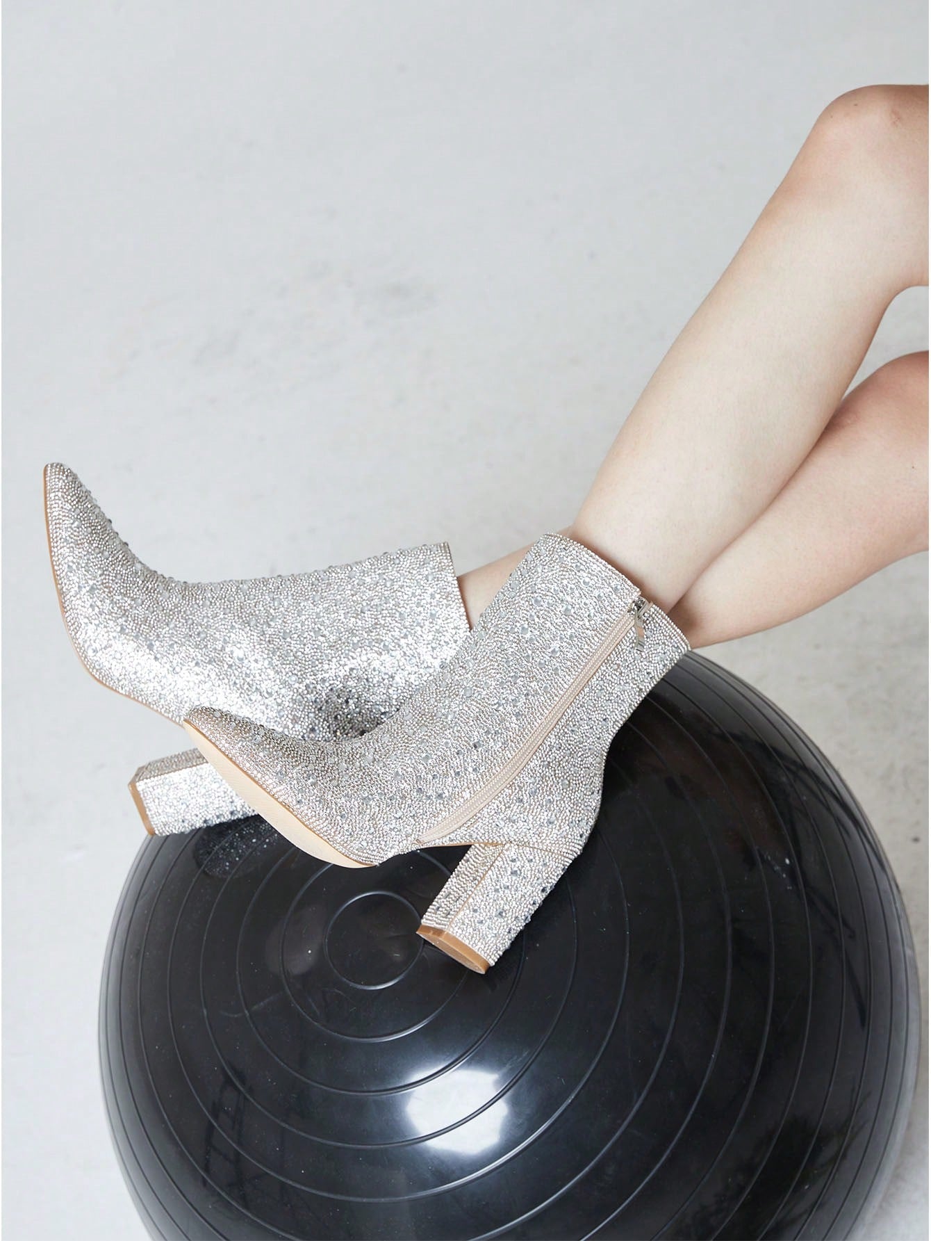 Brand New Design Rhinestone Ankle Boots For Women Sparkly Glitter Chunky Heel Fashion Dress Shoes