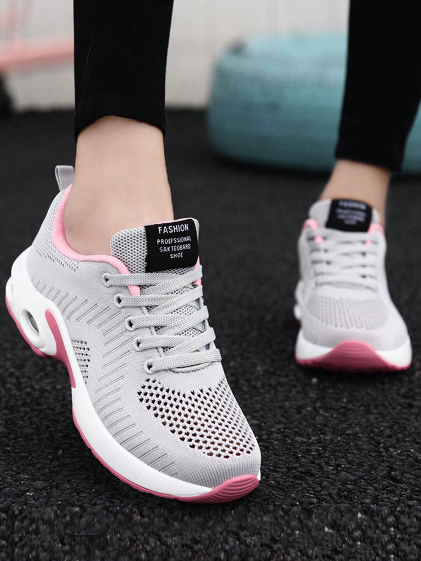 Women's Mesh Breathable Sneakers With Thick Red Sole & Air Cushion Design And Comfortable Lace-Up Closure, Perfect For Highway Running And Travel, Spring New Arrival