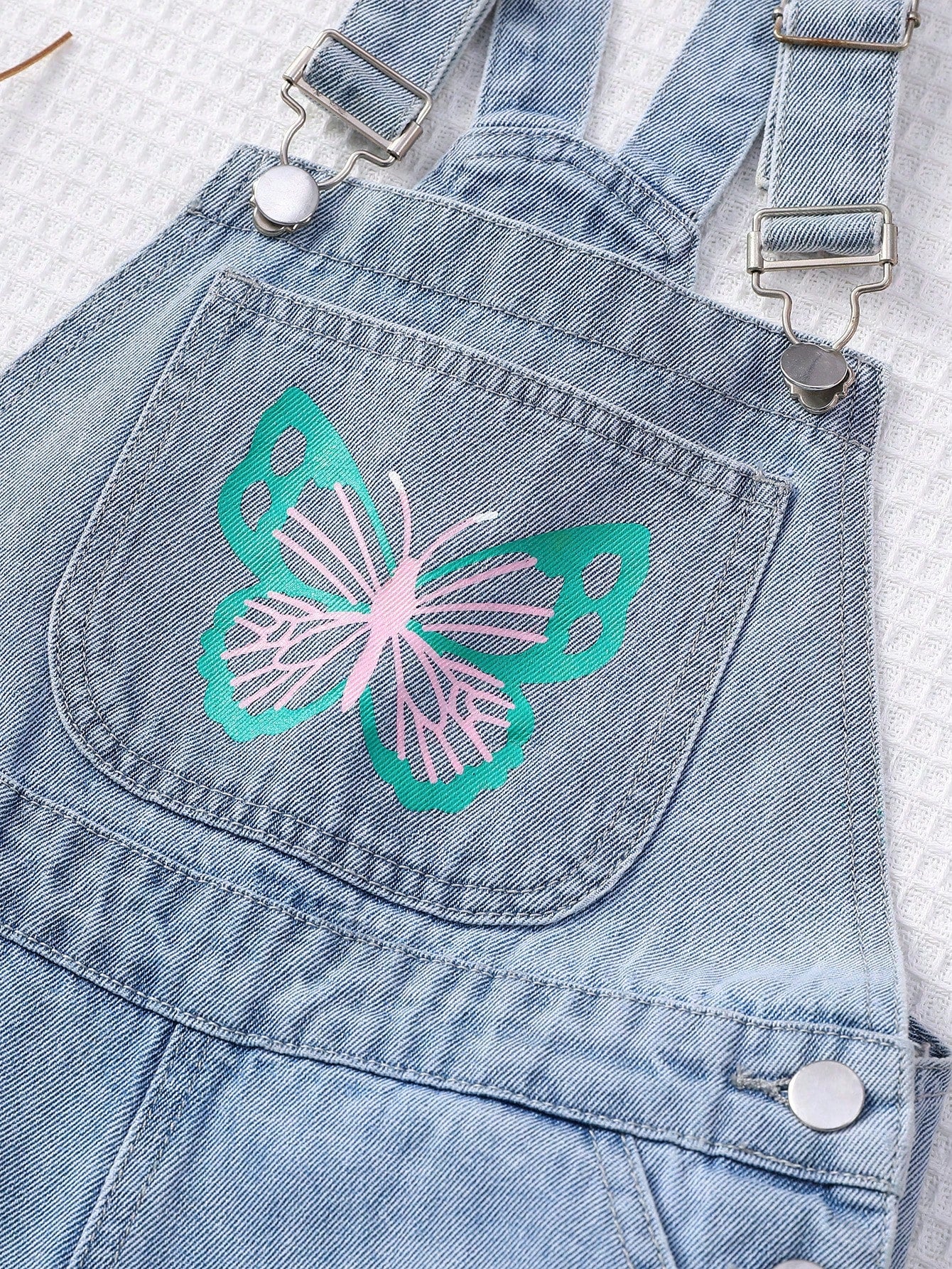 Tween Girl Butterfly Print Overalls With Pockets