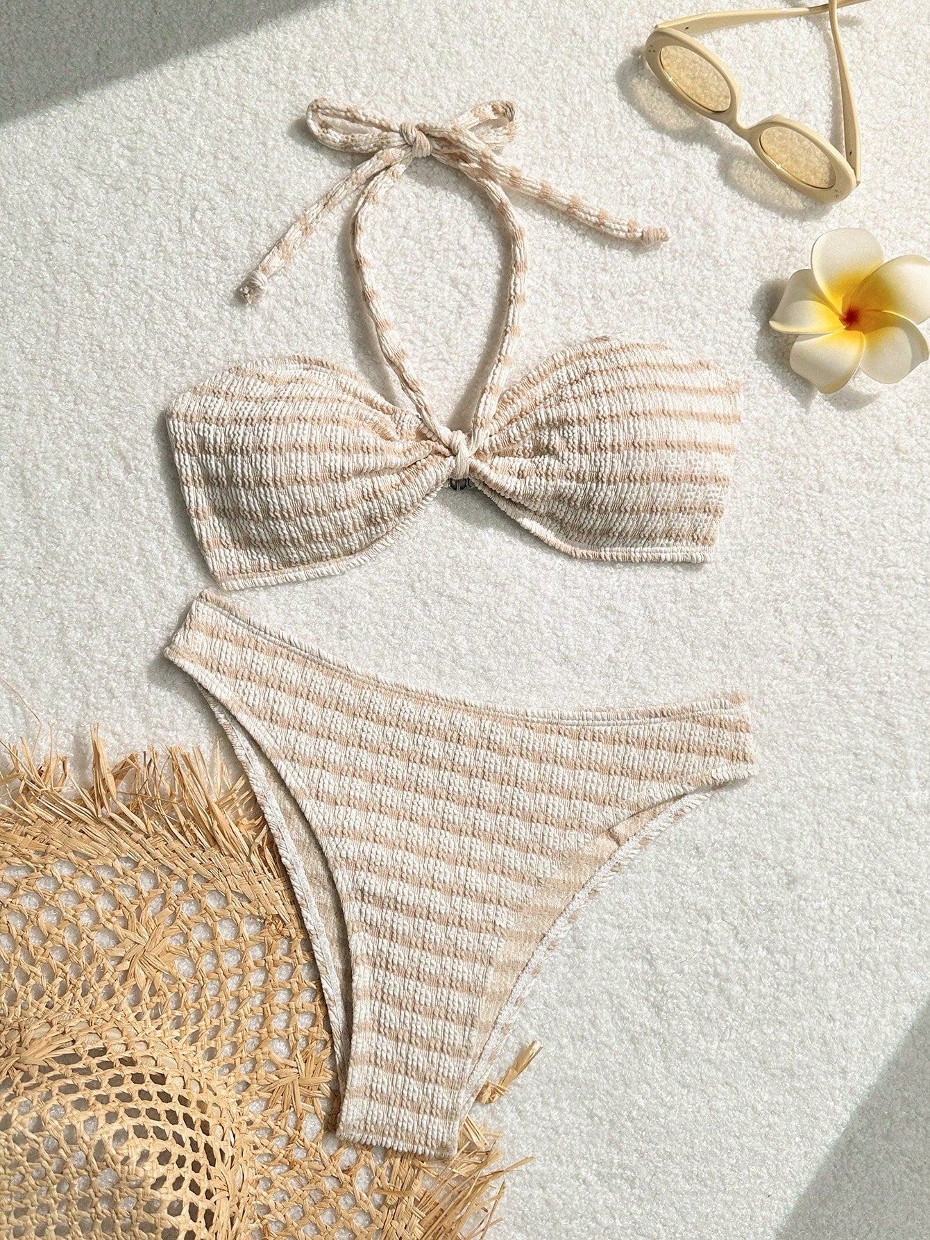 Swim Vcay Summer Beach Striped Halter Bikini Set