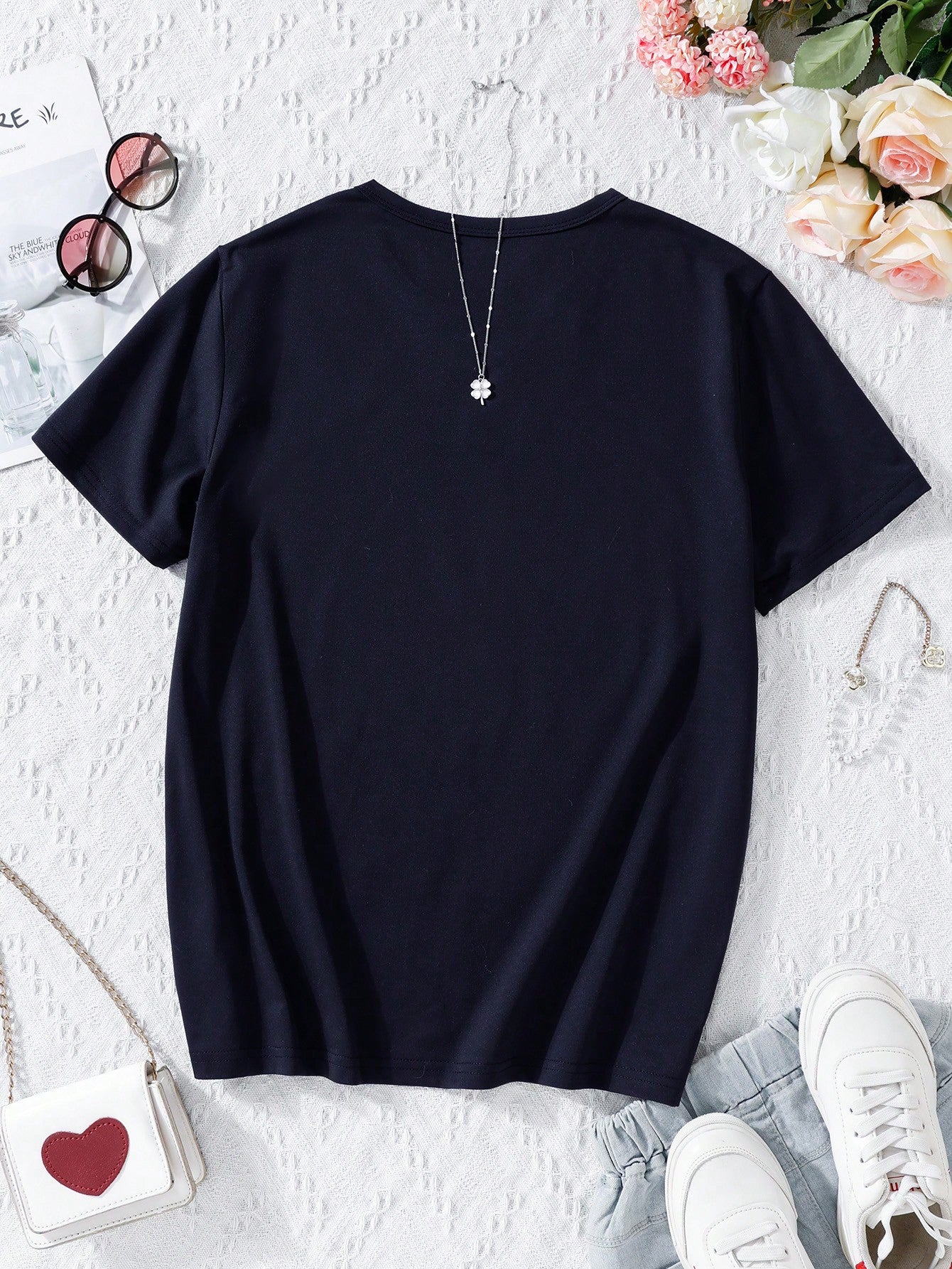 Teenage Girls Tree Printed Casual Short Sleeve T-Shirt