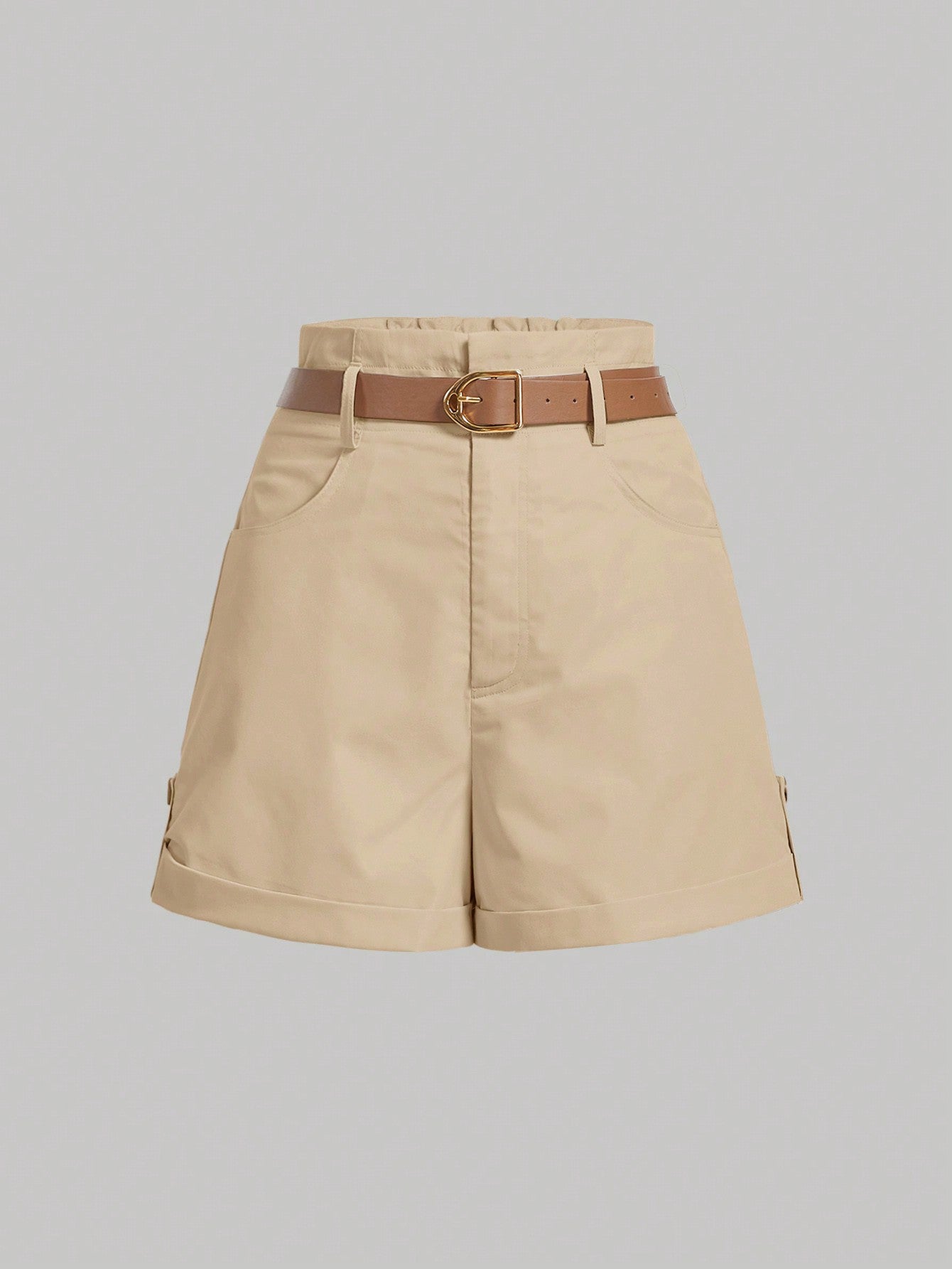 Slant Pocket Belted Straight Shorts With Free Belt