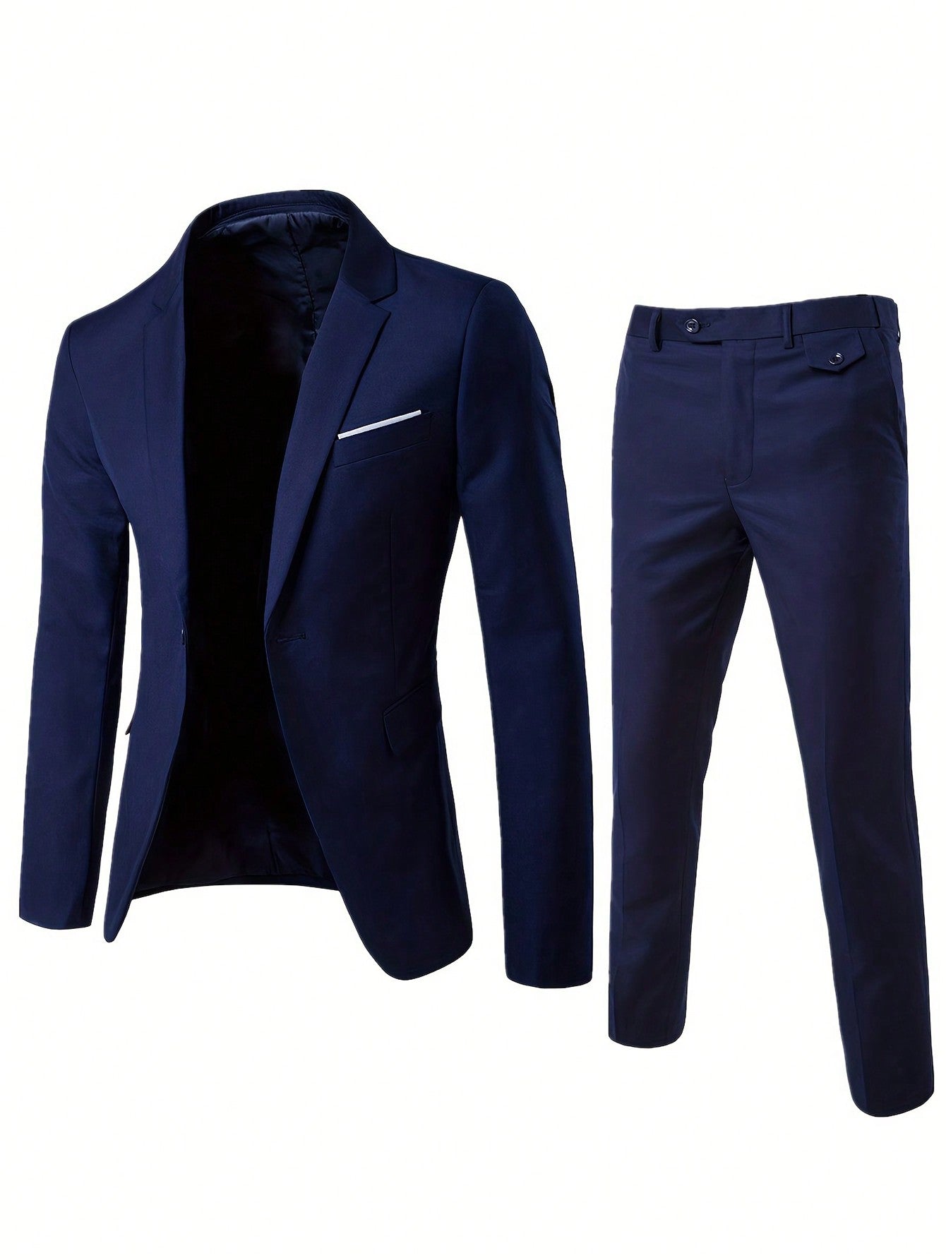 Men's Long Sleeve Blazer With Contrast Collar And Pants Suit, Suitable For Business, Four Seasons