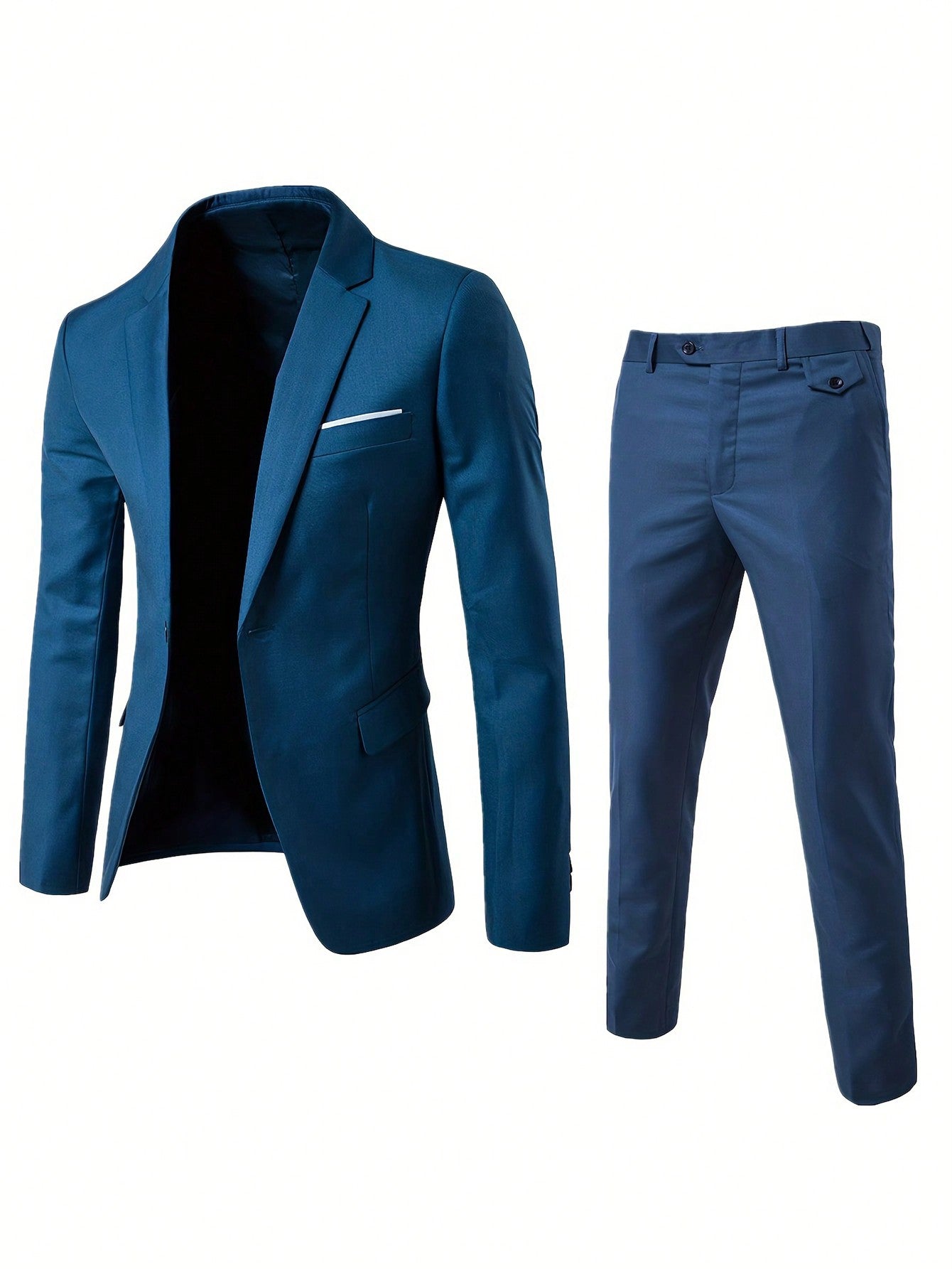 Men's Long Sleeve Blazer With Contrast Collar And Pants Suit, Suitable For Business, Four Seasons