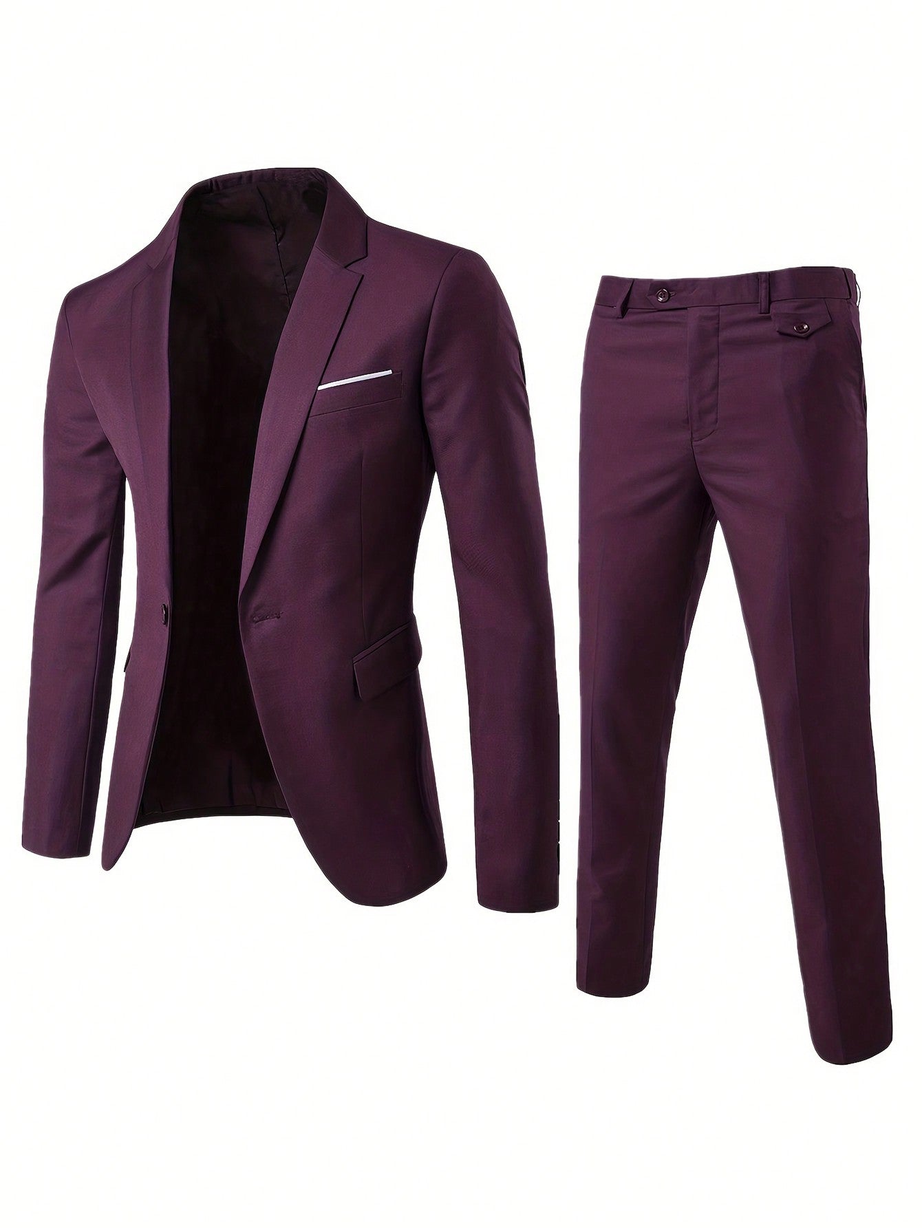 Men's Long Sleeve Blazer With Contrast Collar And Pants Suit, Suitable For Business, Four Seasons