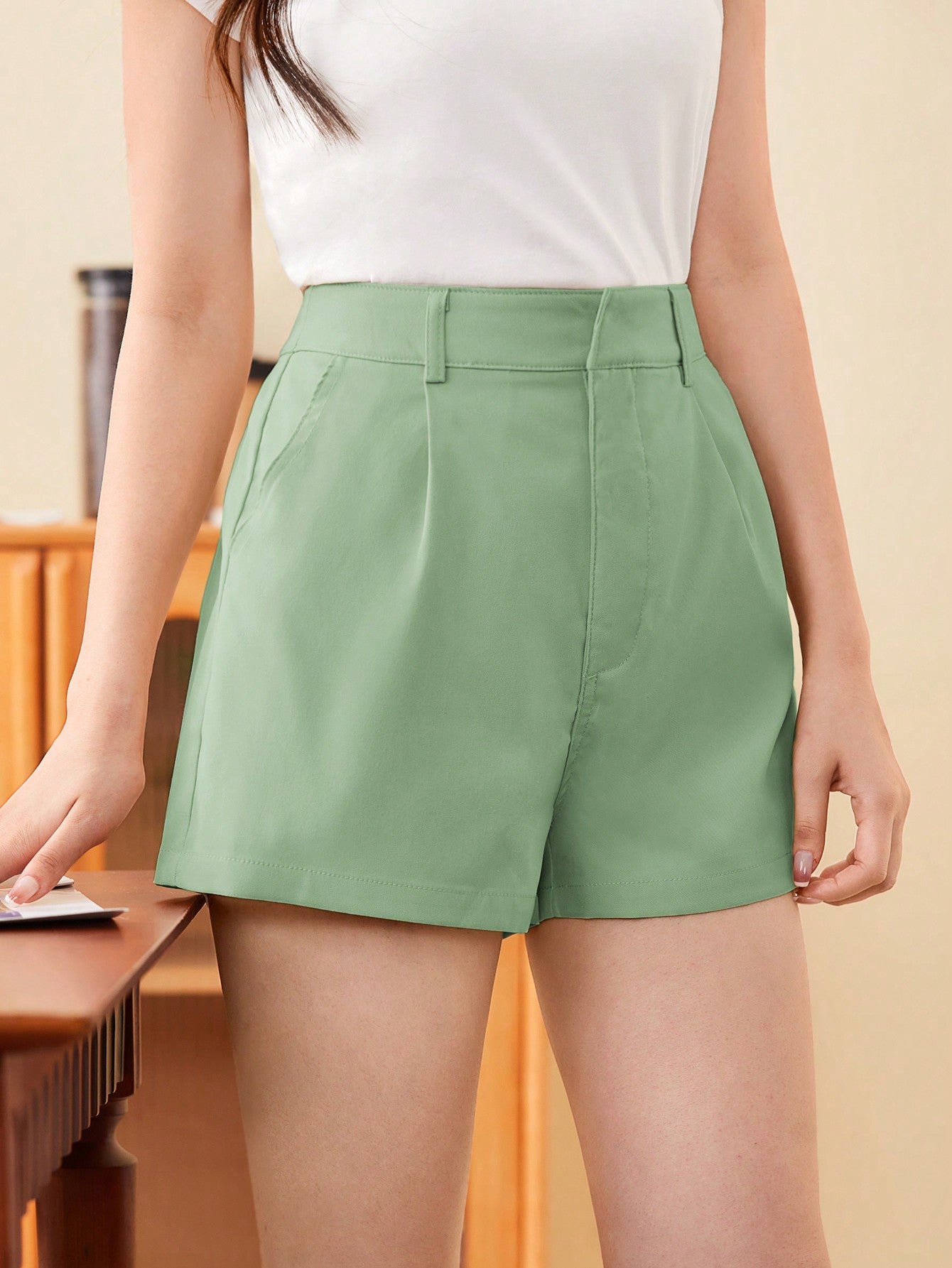 High Waist Plicated Detail Shorts