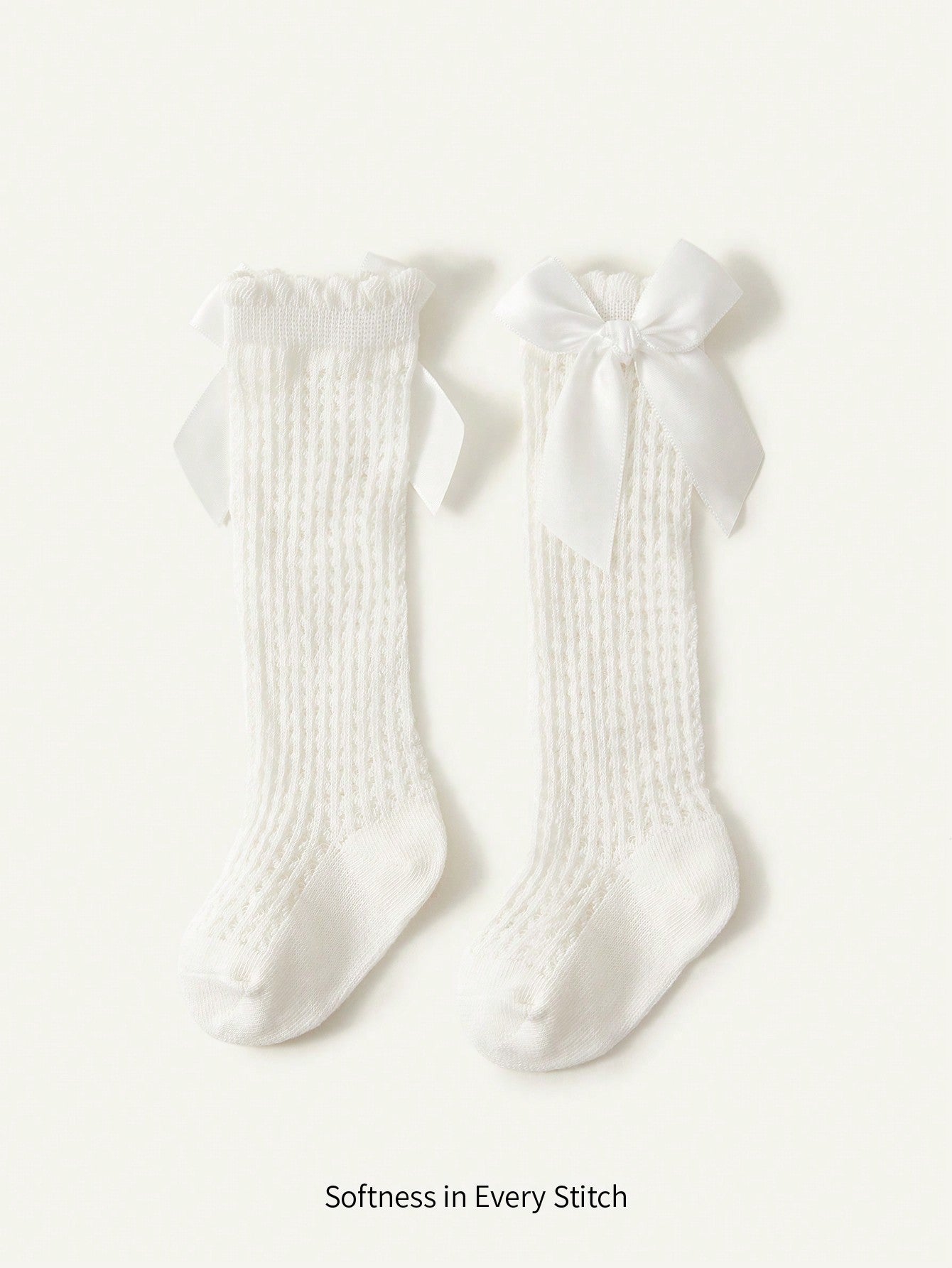 Cozy Cub 1pair Girls' White High Knee Socks With Bow