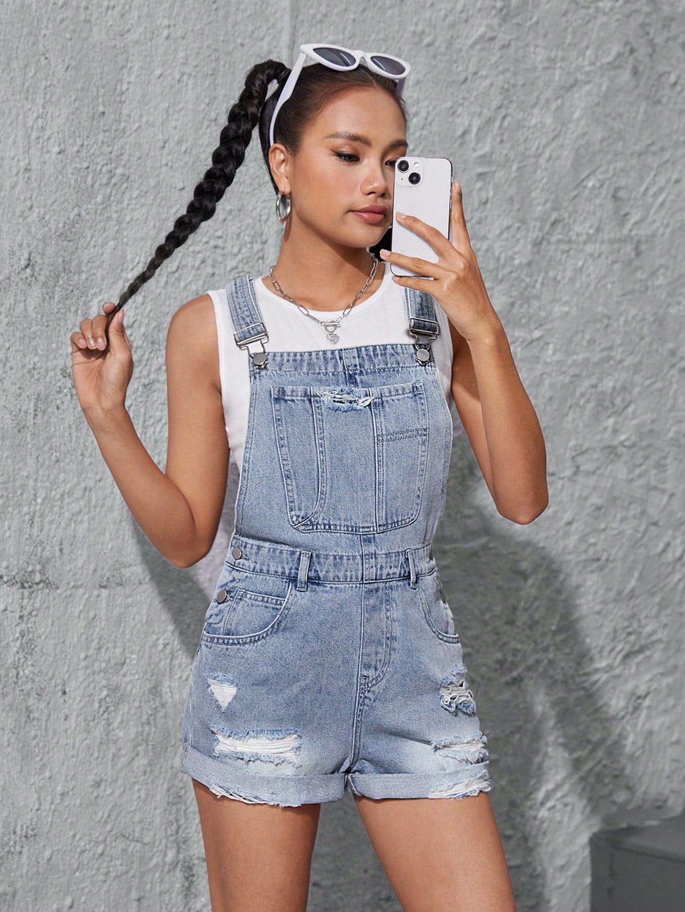 Teen Girl Spring Summer Boho Ripped Roll Up Hem Denim Overall Shorts, Girls Summer Clothes Outfits