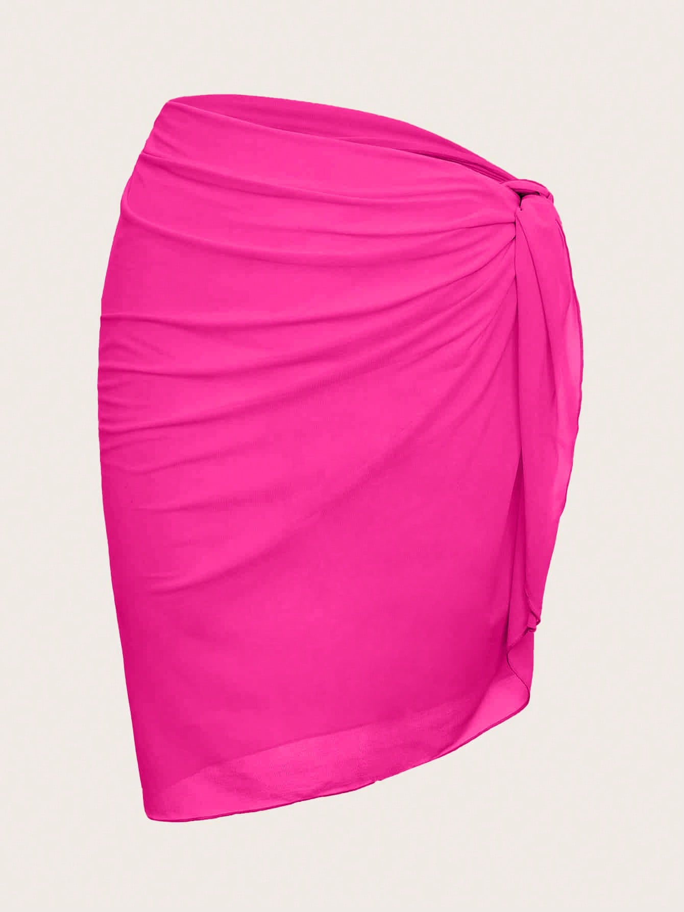 Swim Solid Knot Side Cover Up Wrap Skirt For Summer