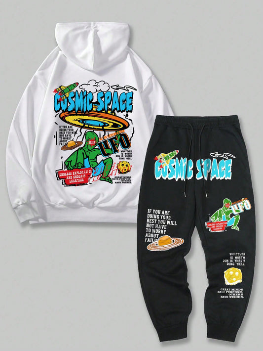 Street Life Men's Pattern Print Hoodie And Jogger Pants Two-Piece Set