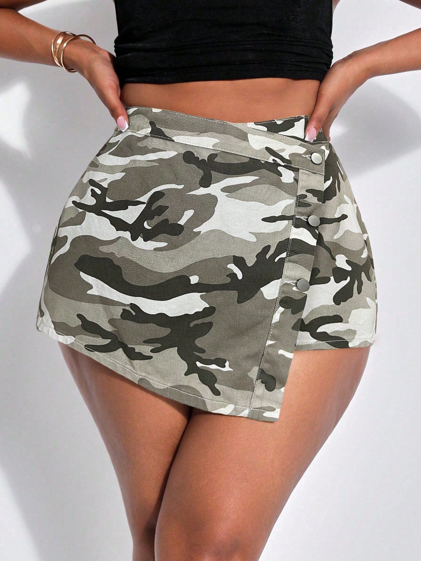 Plus Size Women'S Camouflage Denim Skort