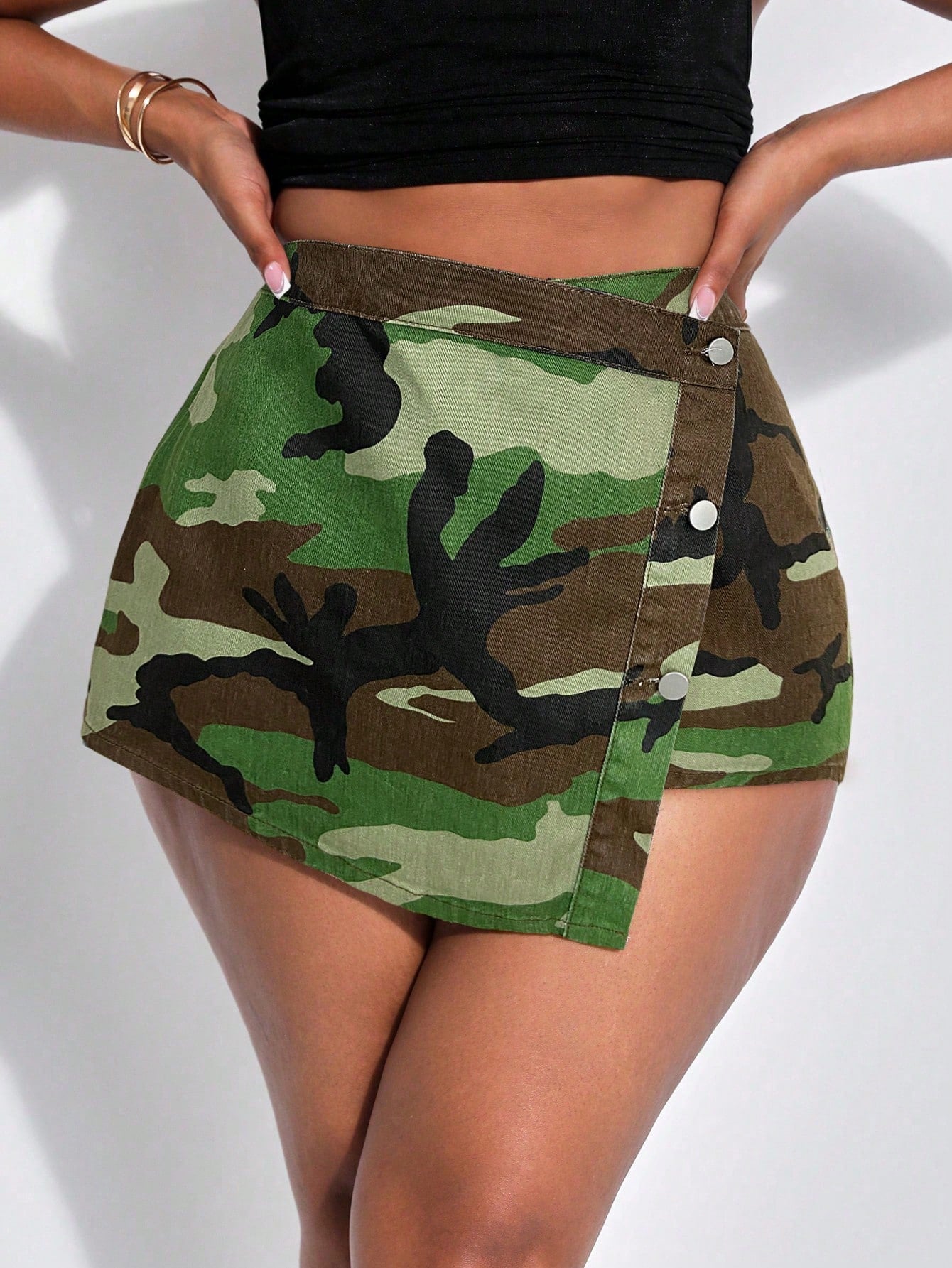 Plus Size Women'S Camouflage Denim Skort