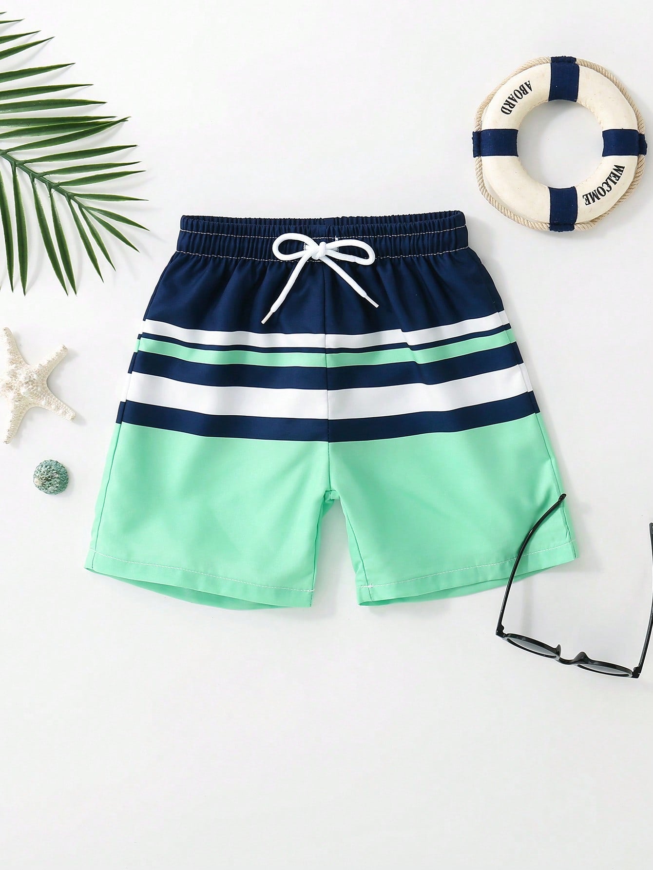 Young Boy Striped Drawstring Waist Swim Shorts