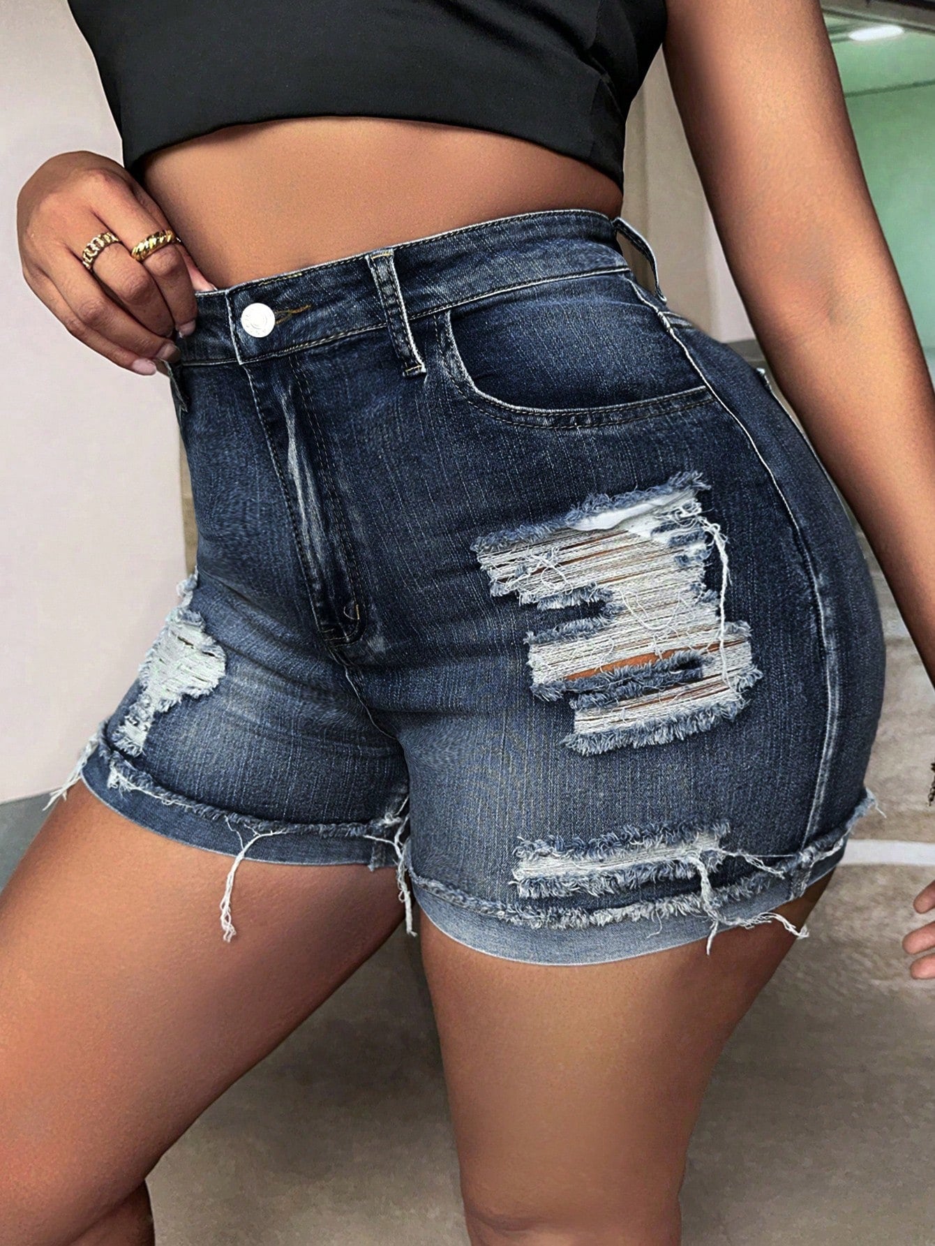 Plus Ripped Raw Cut Denim Shorts