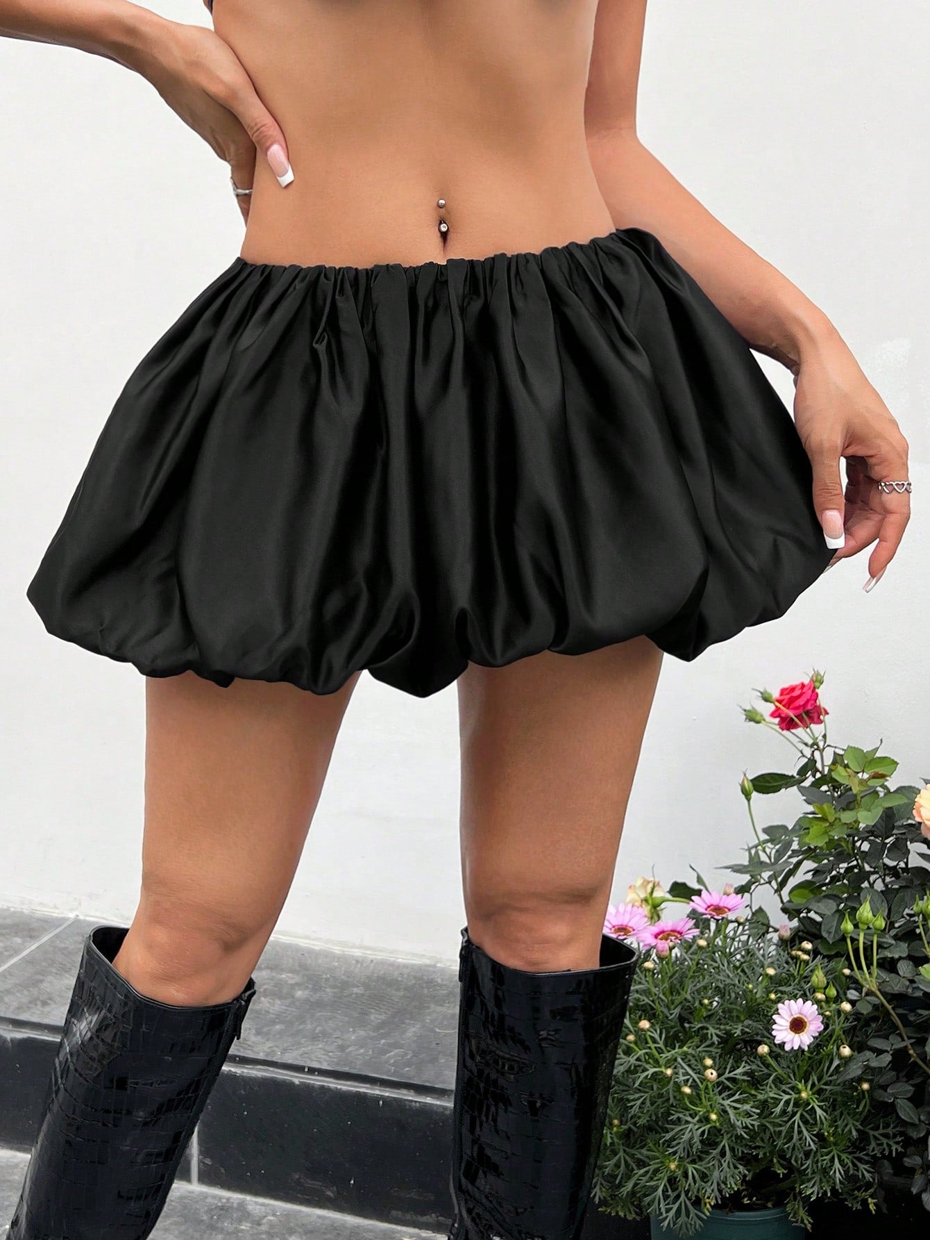 Y2k Spring Solid Color Low Waist Pleated Bubble Fower Mini  Skirt