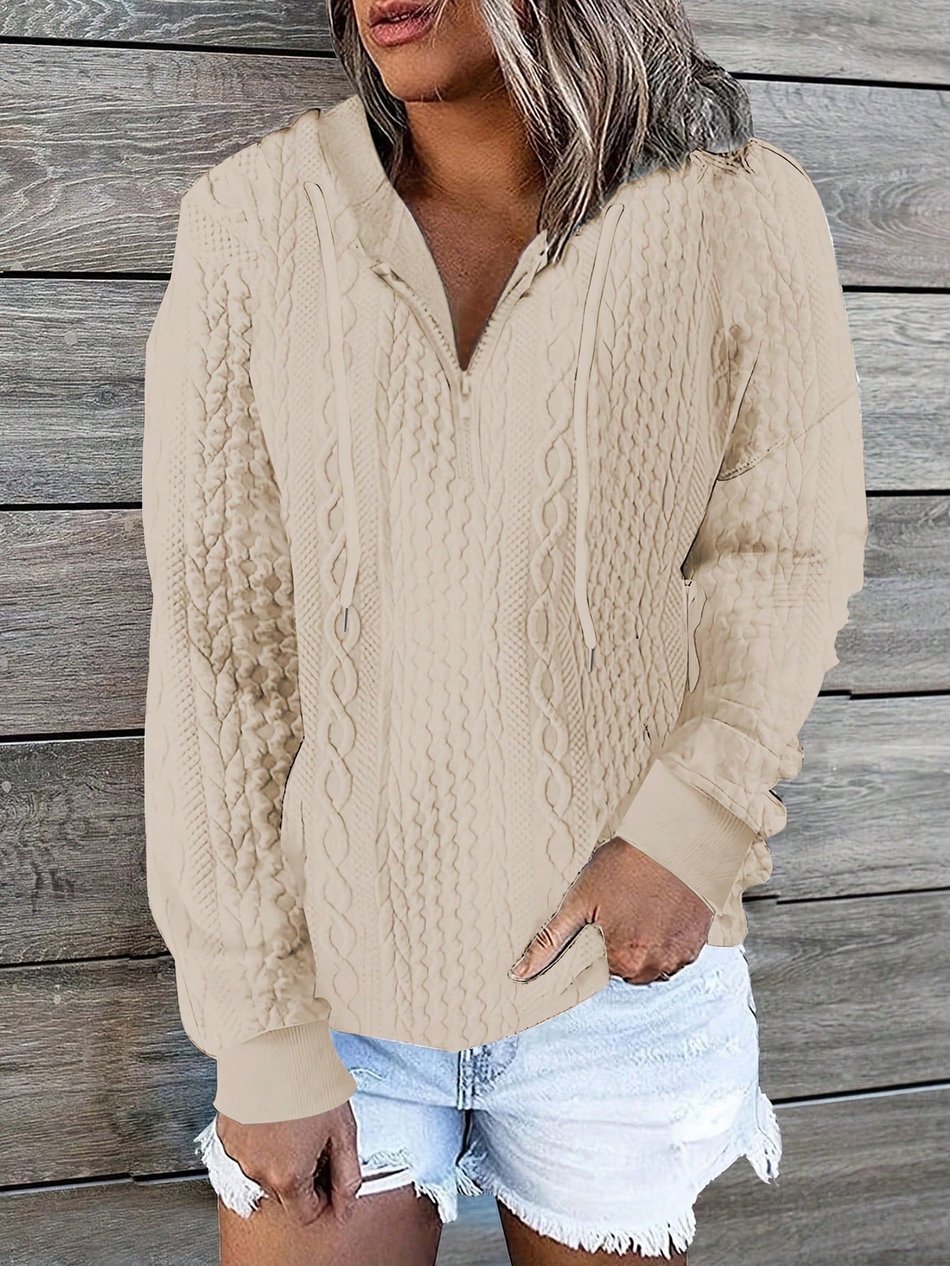 Women'S Textured Hooded Sweatshirt