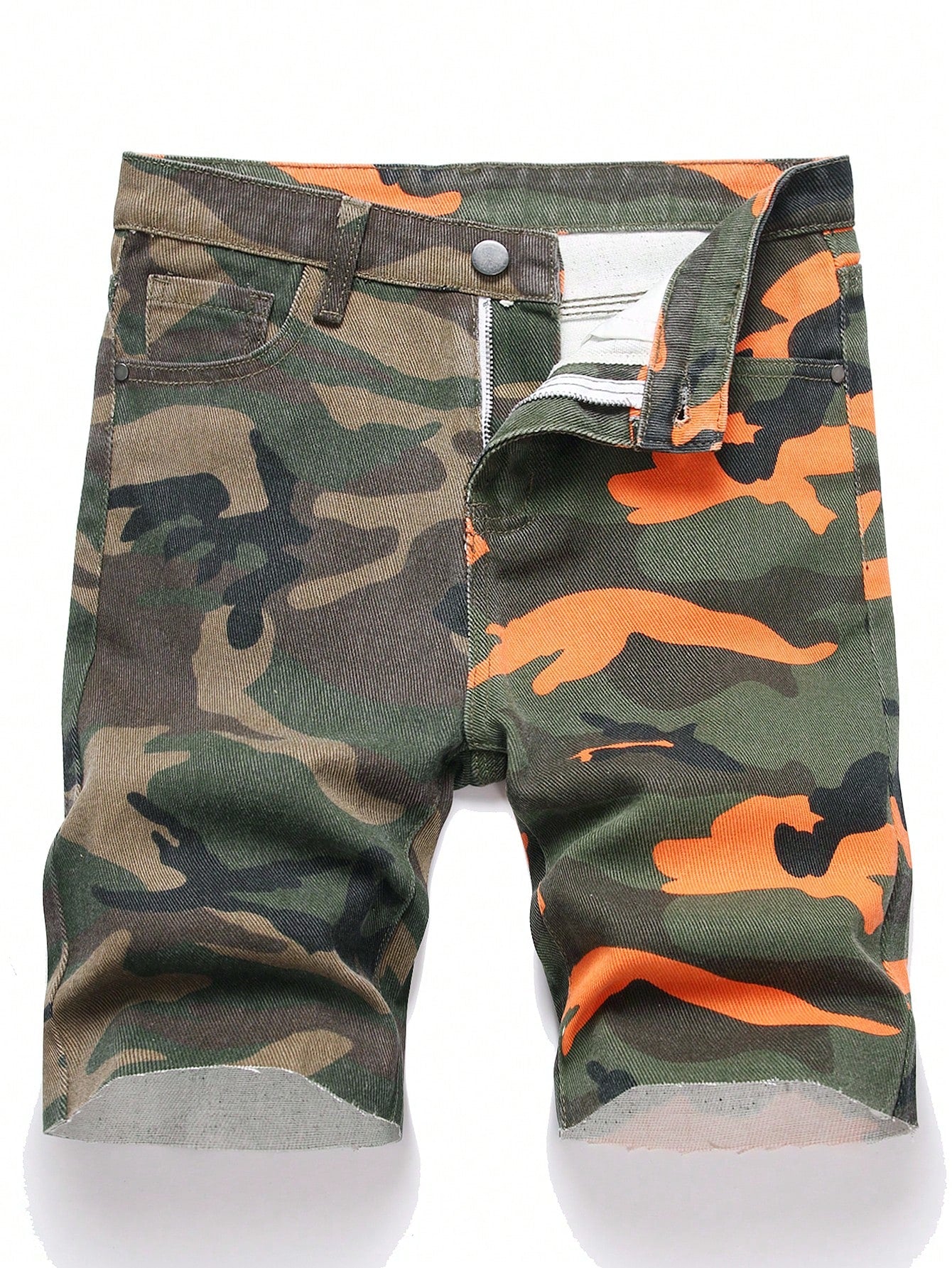 Tween Boys' Camouflage Patchwork Frayed Hem Denim Shorts, Summer