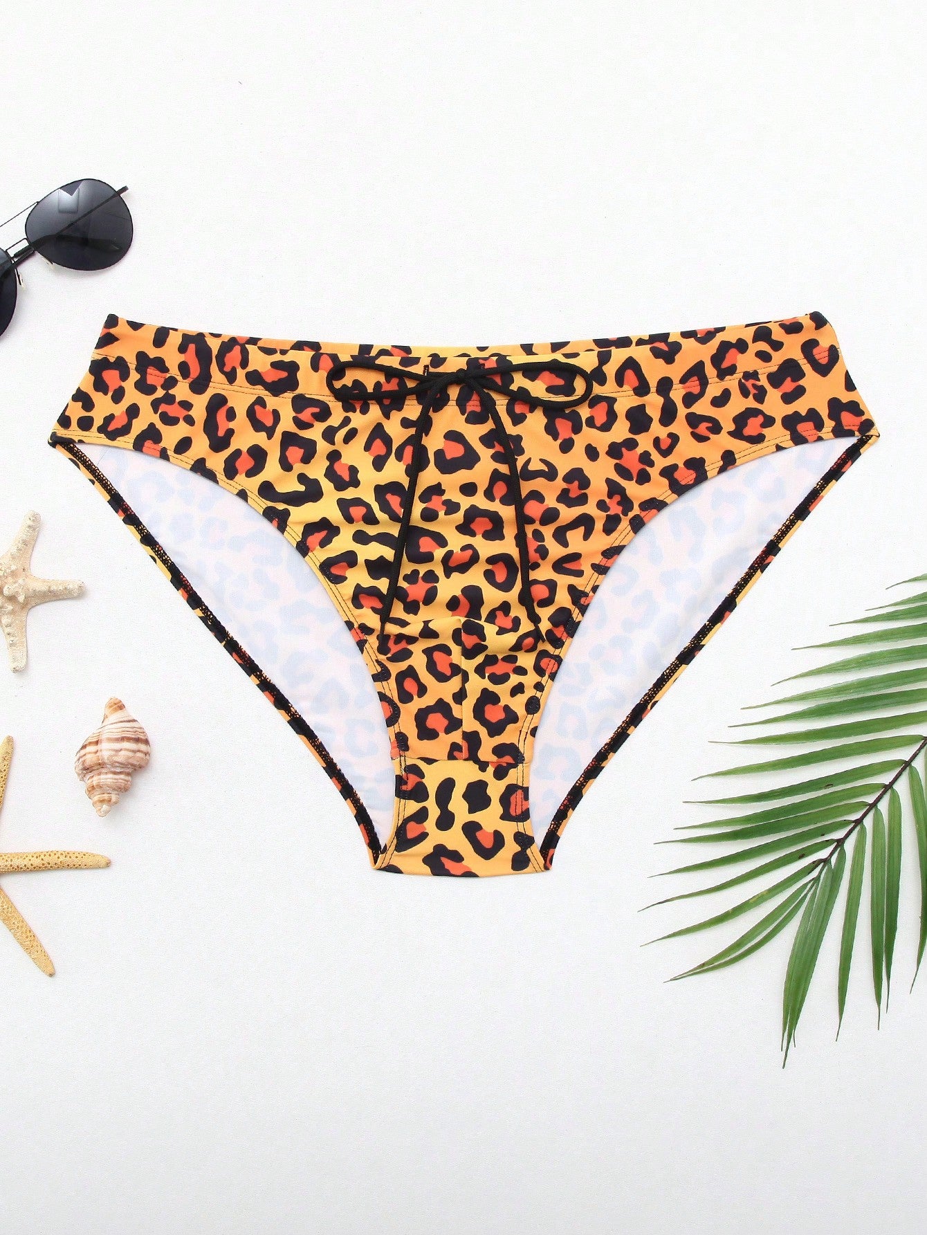 Men Plus Size Leopard Printed Tie-Side Triangle Swimwear, Perfect For Summer Beach Holiday