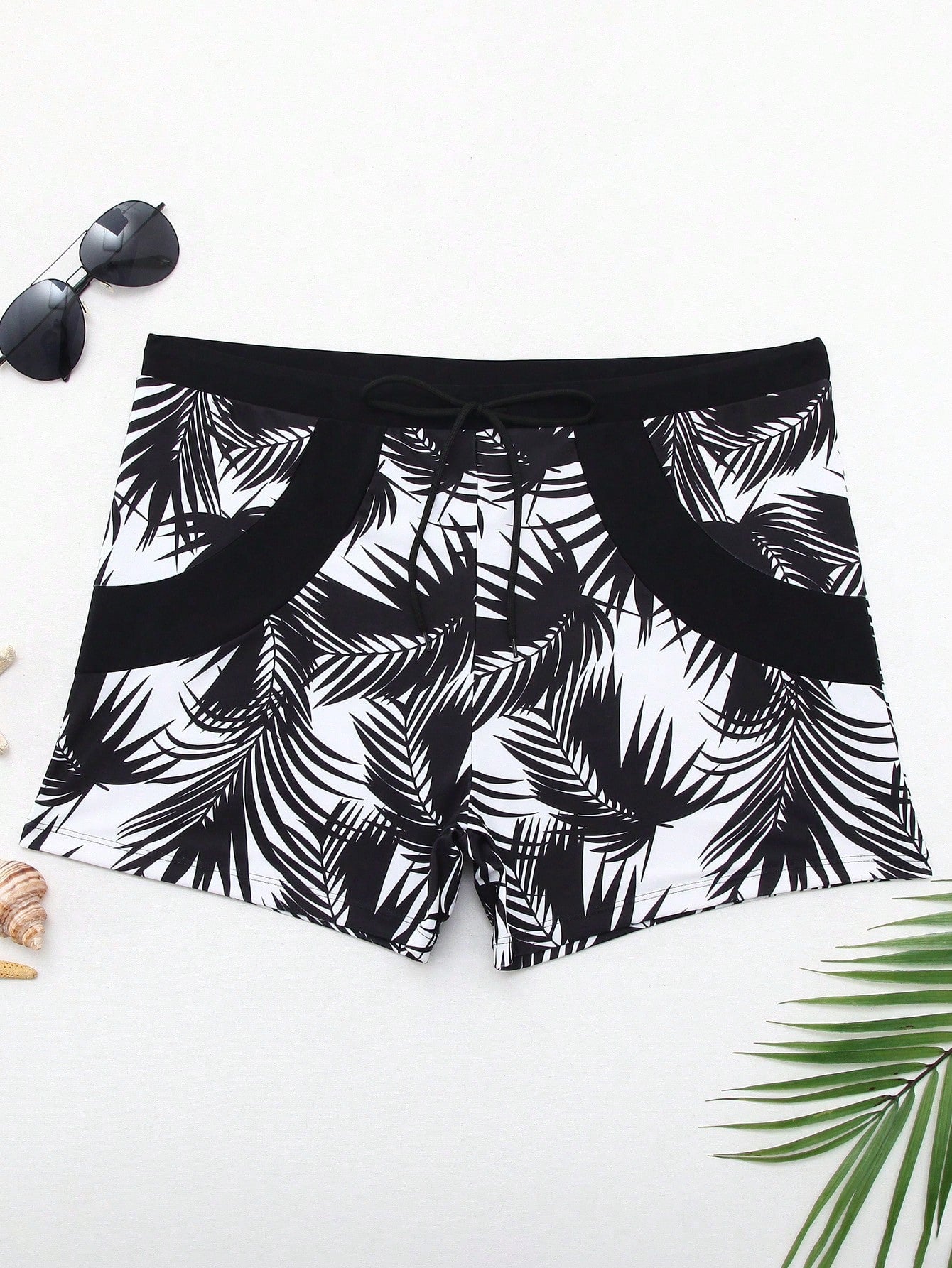 Plus Size Men Fashionable Summer Holiday Style Printed Square Cut Swim Trunks