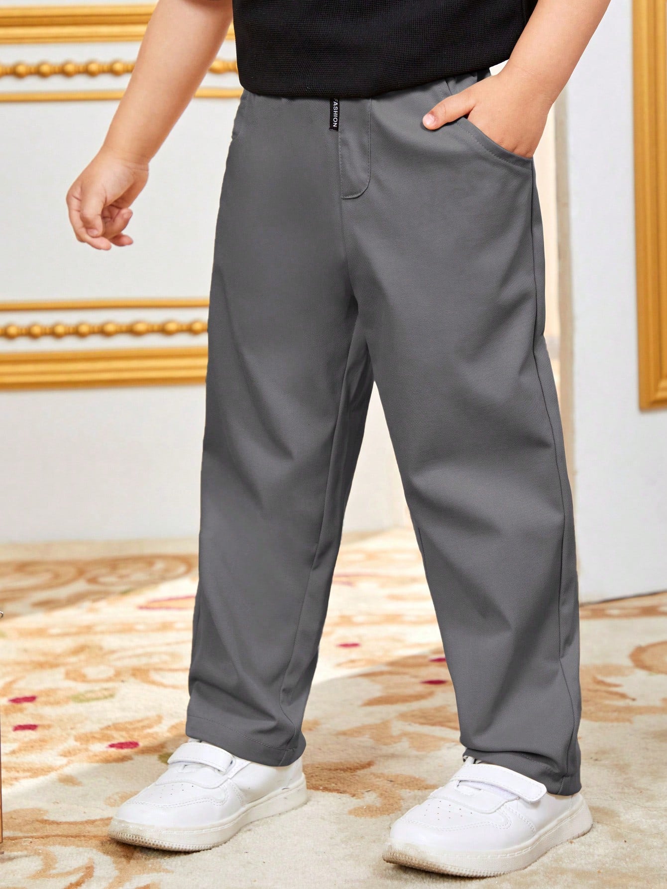 Young Boy Solid Color Straight Leg Woven Pants