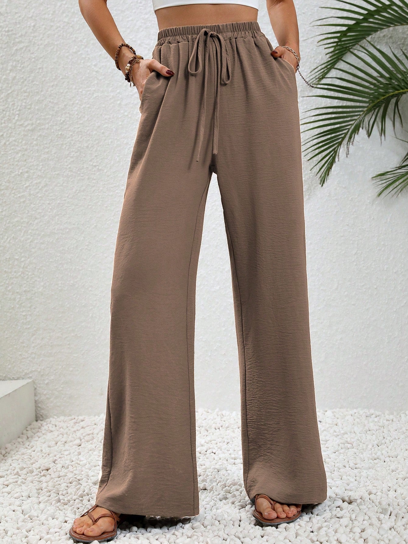 Knot Waist Wide Leg Pants